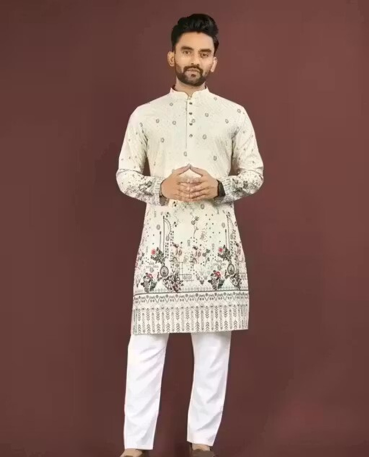 Image of aradhna emporium Printed, Floral Print Pure Cotton Straight Kurta for Men (Yellow)