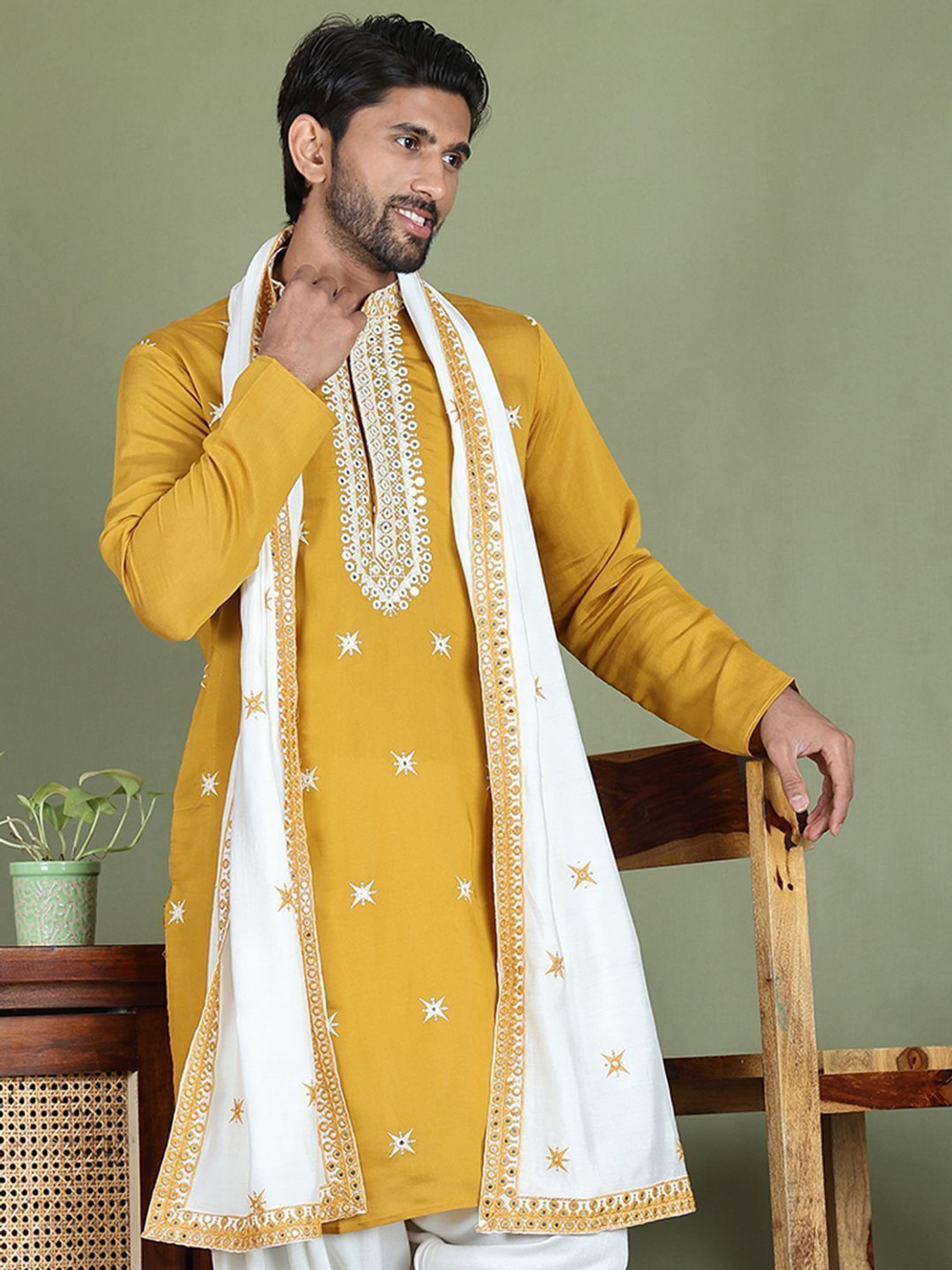 Image of Kisah Printed Viscose Rayon Straight Kurta for Men (Blue)