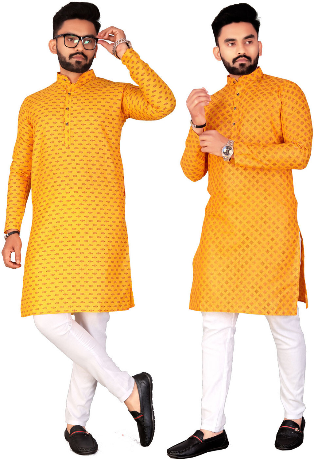 Image of click n buy Embroidered Cotton Blend A-line Kurta for Men (Multicolor)