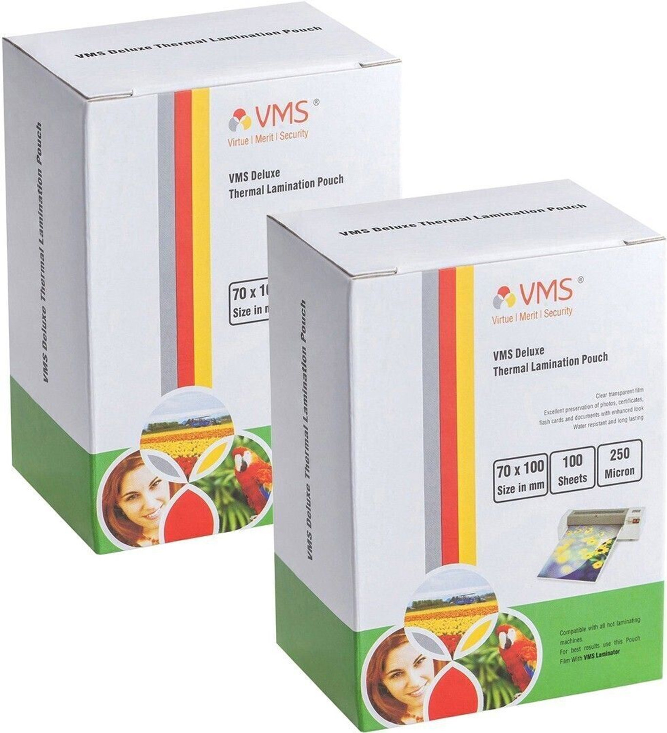 VMS Deluxe Thermal Lamination Pouch 70x100mm 250 Micron - Pack of 2 (200 Sheets) for ID Card Laminating Sheet