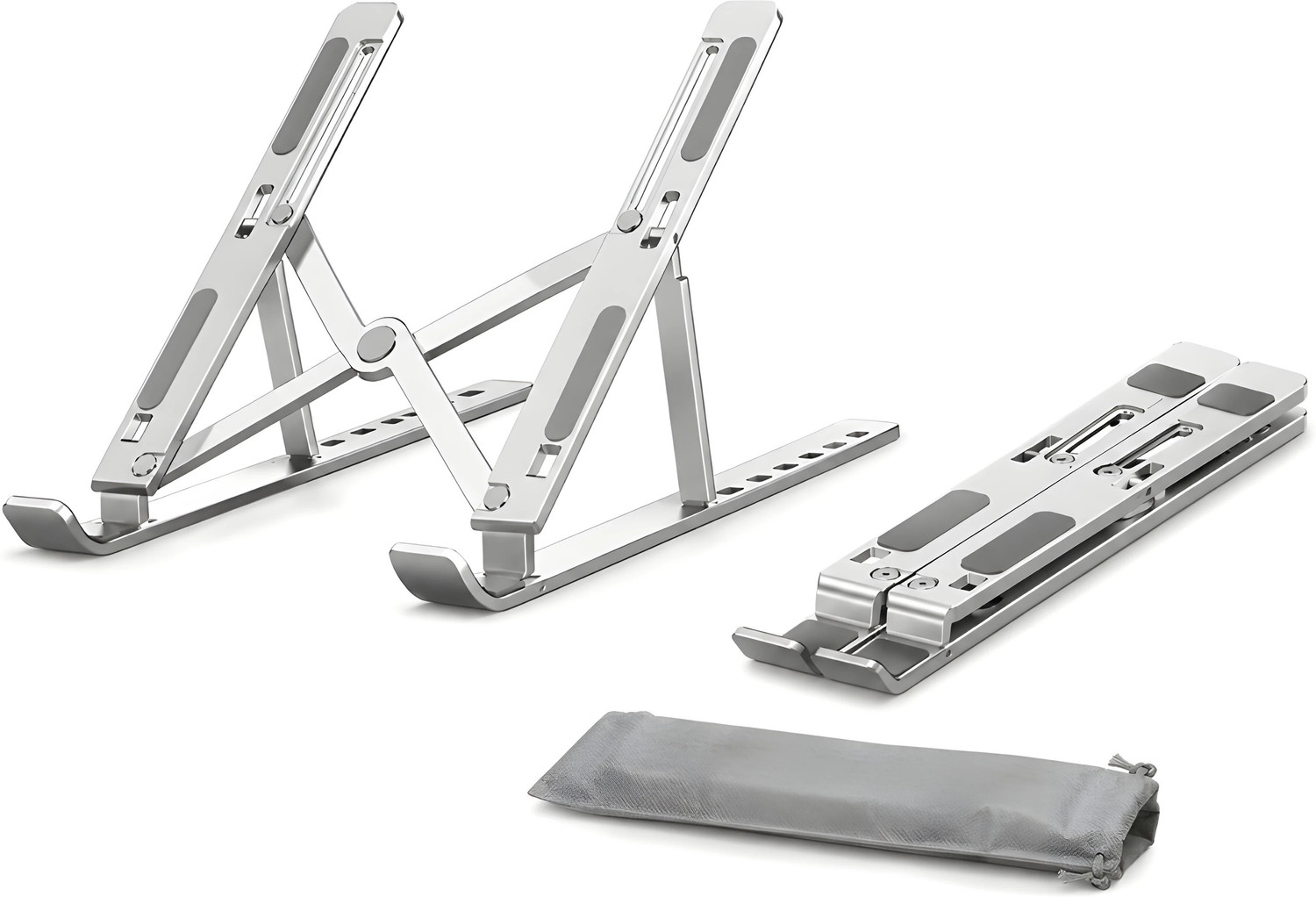Image of FULKIZA Laptop Stand, 7 Adjustable Height Angles, Plastic , Ergonomic & Sturdy Design Laptop Stand, 6 Levels Adjustable Laptop Riser, Ventilated Aluminum Aluminium Floor and Desk Stand Laptop Stand with Adjustable Height Compatible with 26 - 35 cm Laptops (Silver)