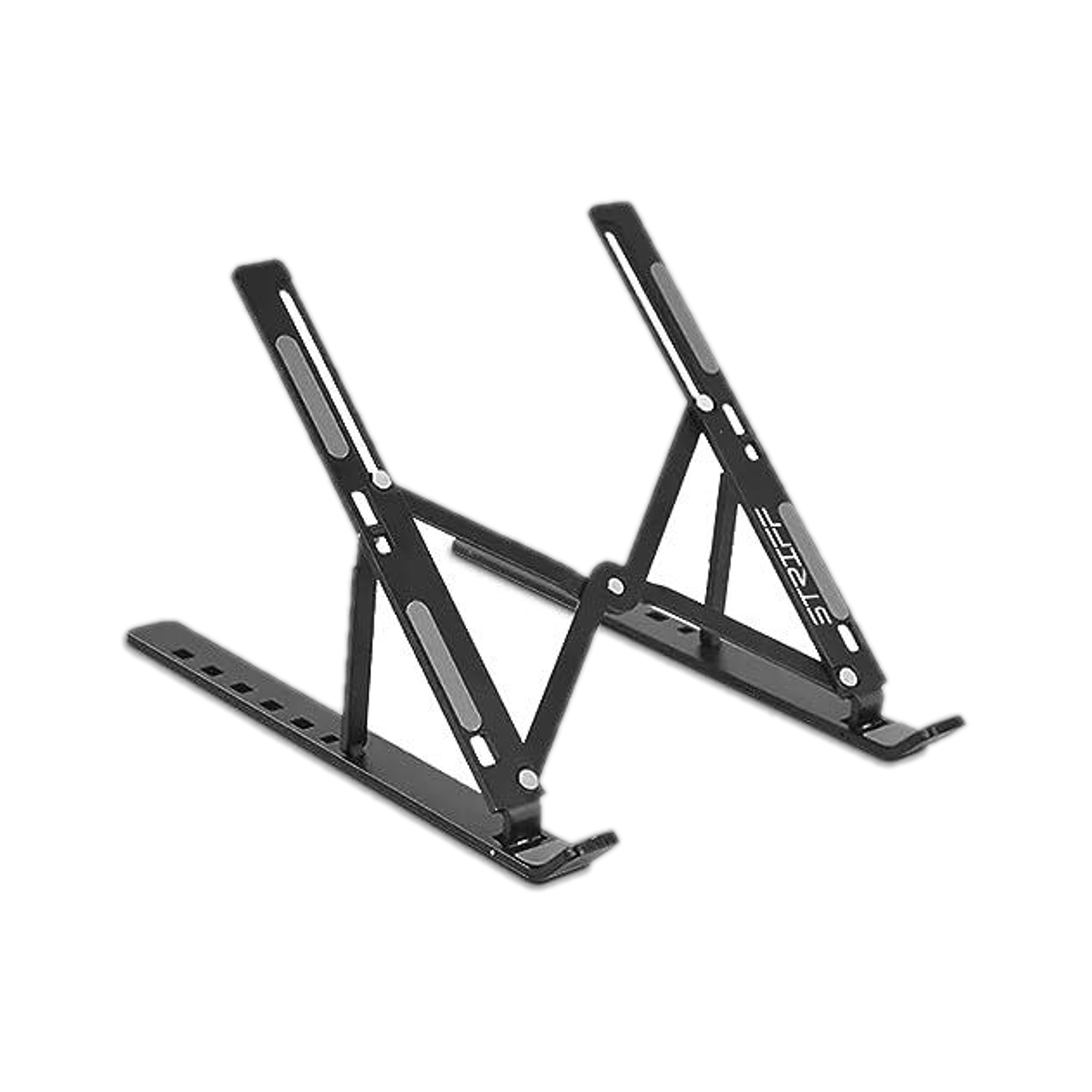 Image of FULKIZA Laptop Stand, 7 Adjustable Height Angles, Plastic , Ergonomic & Sturdy Design Laptop Stand, 6 Levels Adjustable Laptop Riser, Ventilated Aluminum Aluminium Floor and Desk Stand Laptop Stand with Adjustable Height Compatible with 26 - 35 cm Laptops (Silver)