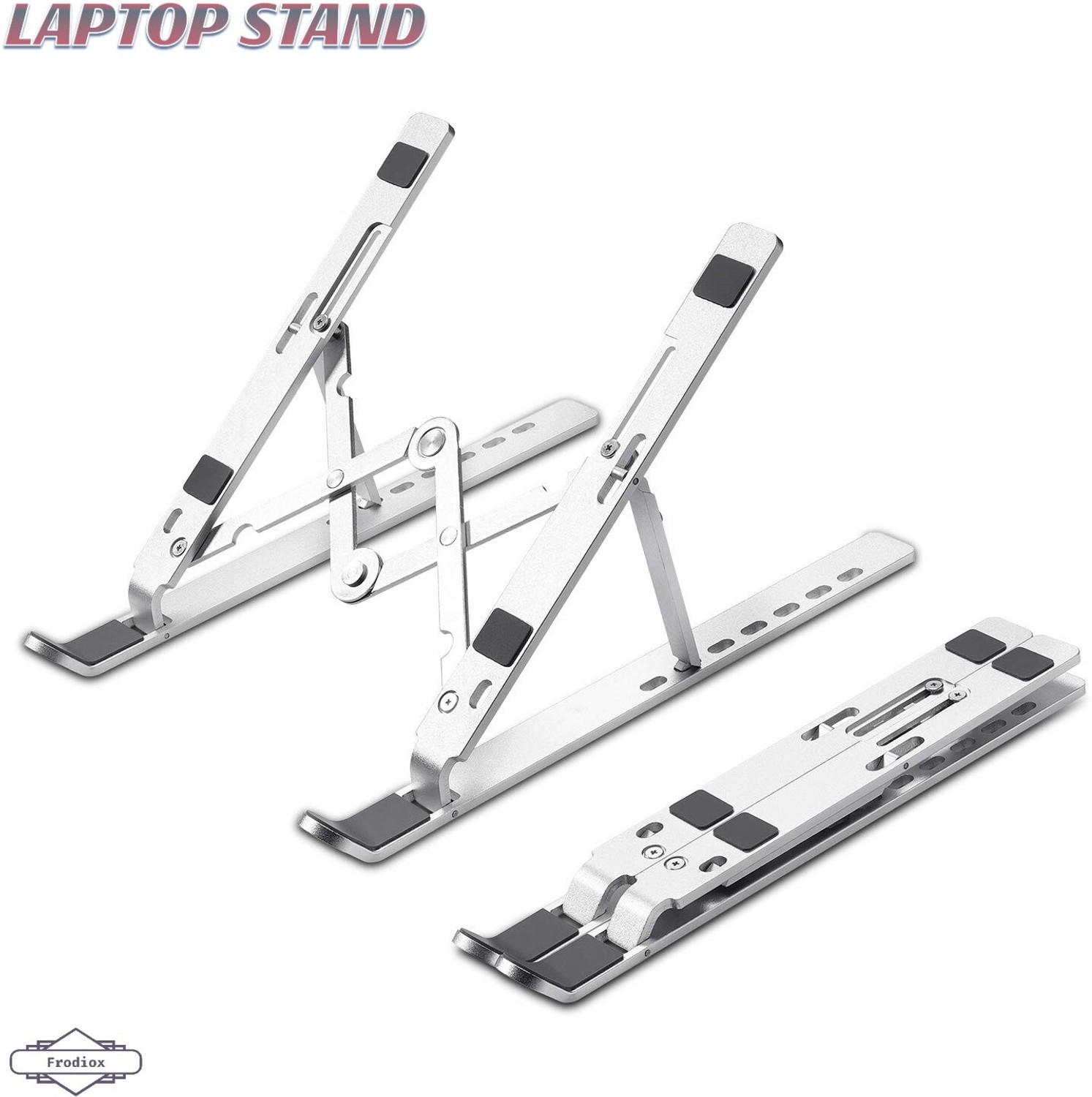 Image of FULKIZA Laptop Stand, 7 Adjustable Height Angles, Plastic , Ergonomic & Sturdy Design Laptop Stand, 6 Levels Adjustable Laptop Riser, Ventilated Aluminum Aluminium Floor and Desk Stand Laptop Stand with Adjustable Height Compatible with 26 - 35 cm Laptops (Silver)