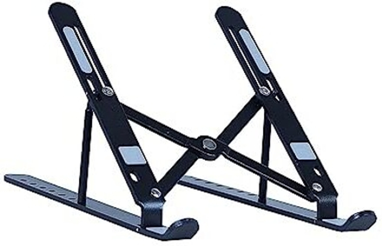 Image of FULKIZA Laptop Stand, 7 Adjustable Height Angles, Plastic , Ergonomic & Sturdy Design Laptop Stand, 6 Levels Adjustable Laptop Riser, Ventilated Aluminum Aluminium Floor and Desk Stand Laptop Stand with Adjustable Height Compatible with 26 - 35 cm Laptops (Silver)