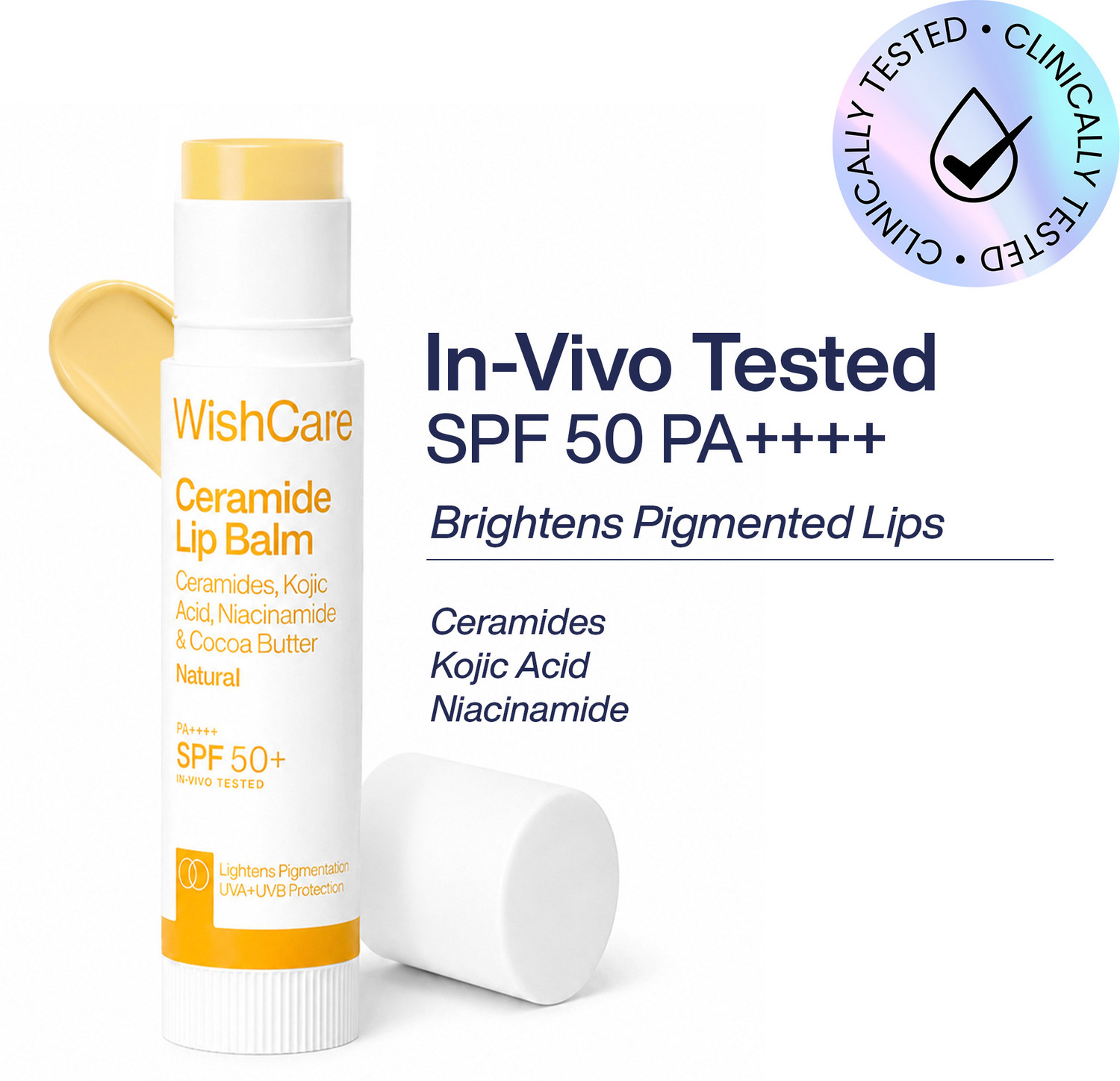 WishCare Ceramide Lip Balm with SPF50 PA+++ - Kojic Acid & Niacinamide Natural