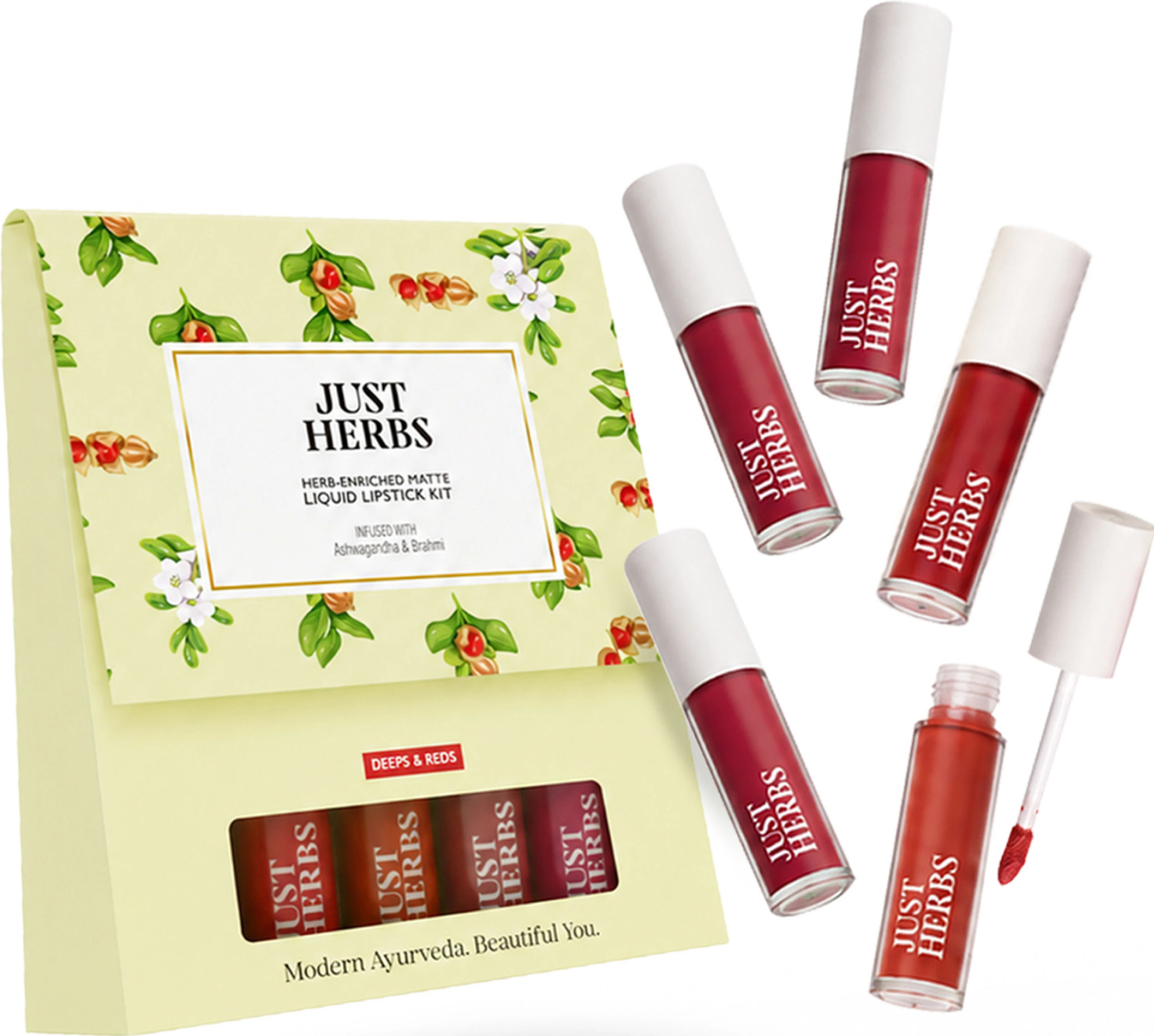 Just Herbs Enriched Liquid Lipstick Kit Set Of 5 Deeps & Reds