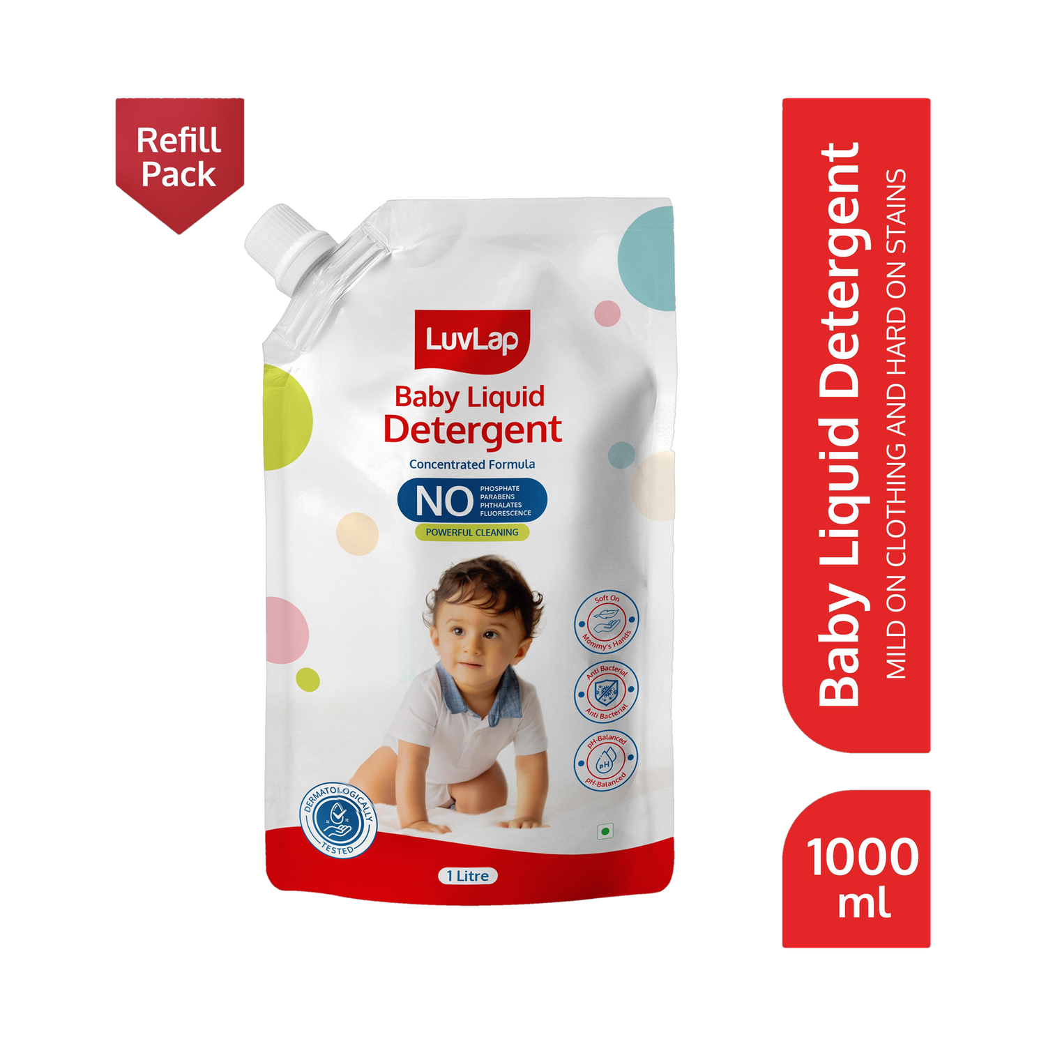 LuvLap Baby Laundry Detergent Refill pack- 1000ml, pH Balanced Dermatologically tested Liquid Detergent