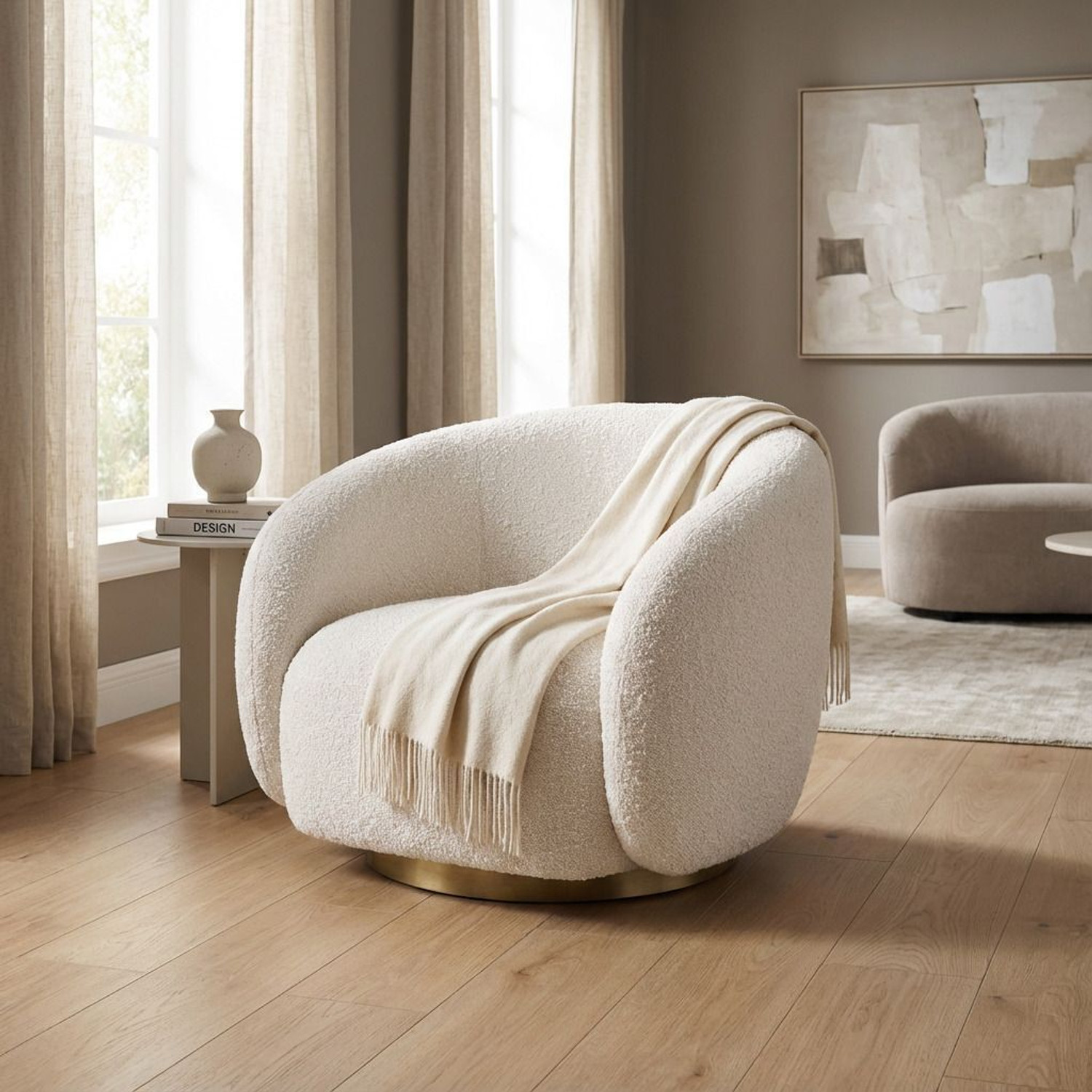 Kingsman Furnitures Brok White Fabric Living Room Chair