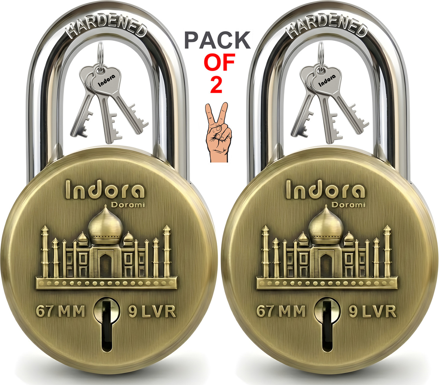 Indora Round T65 65mm lock 3 Keys Steel Shackle 8 Lever locks for home