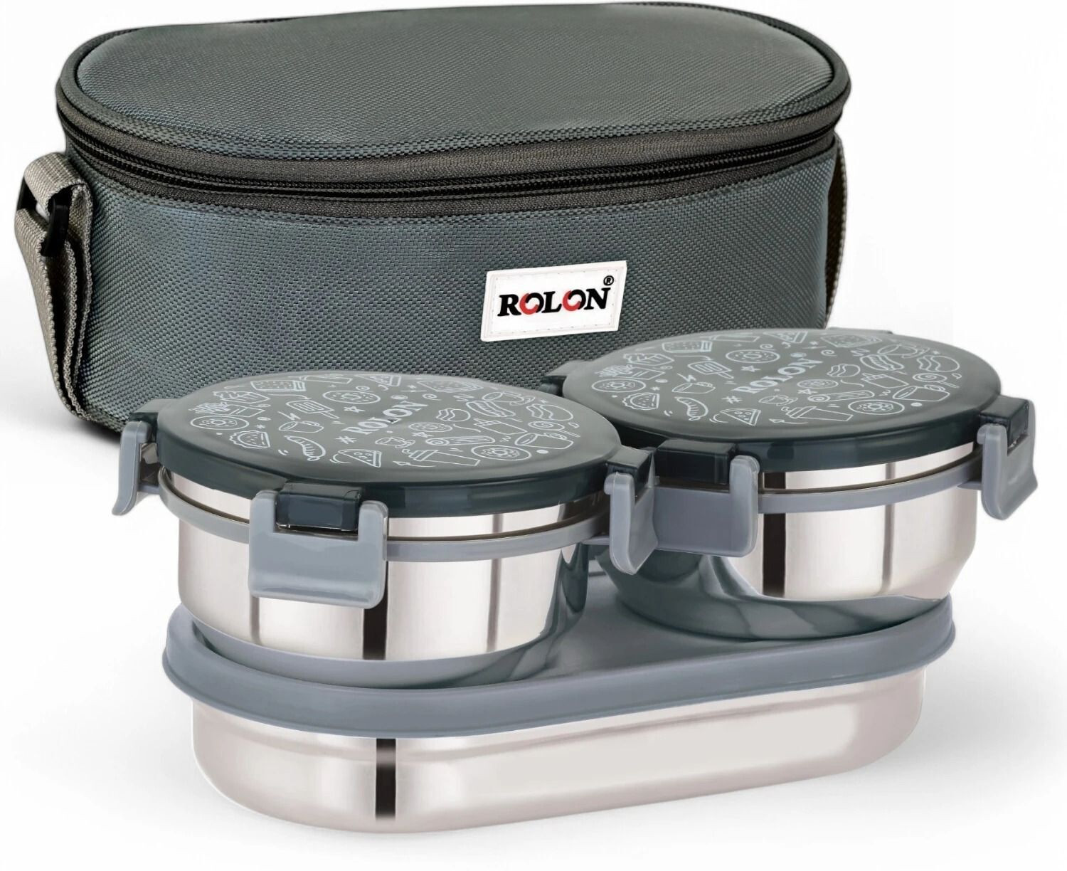 ROLON Lunch Lock Double Decker | Grey | 3 Airtight Containers | Insula