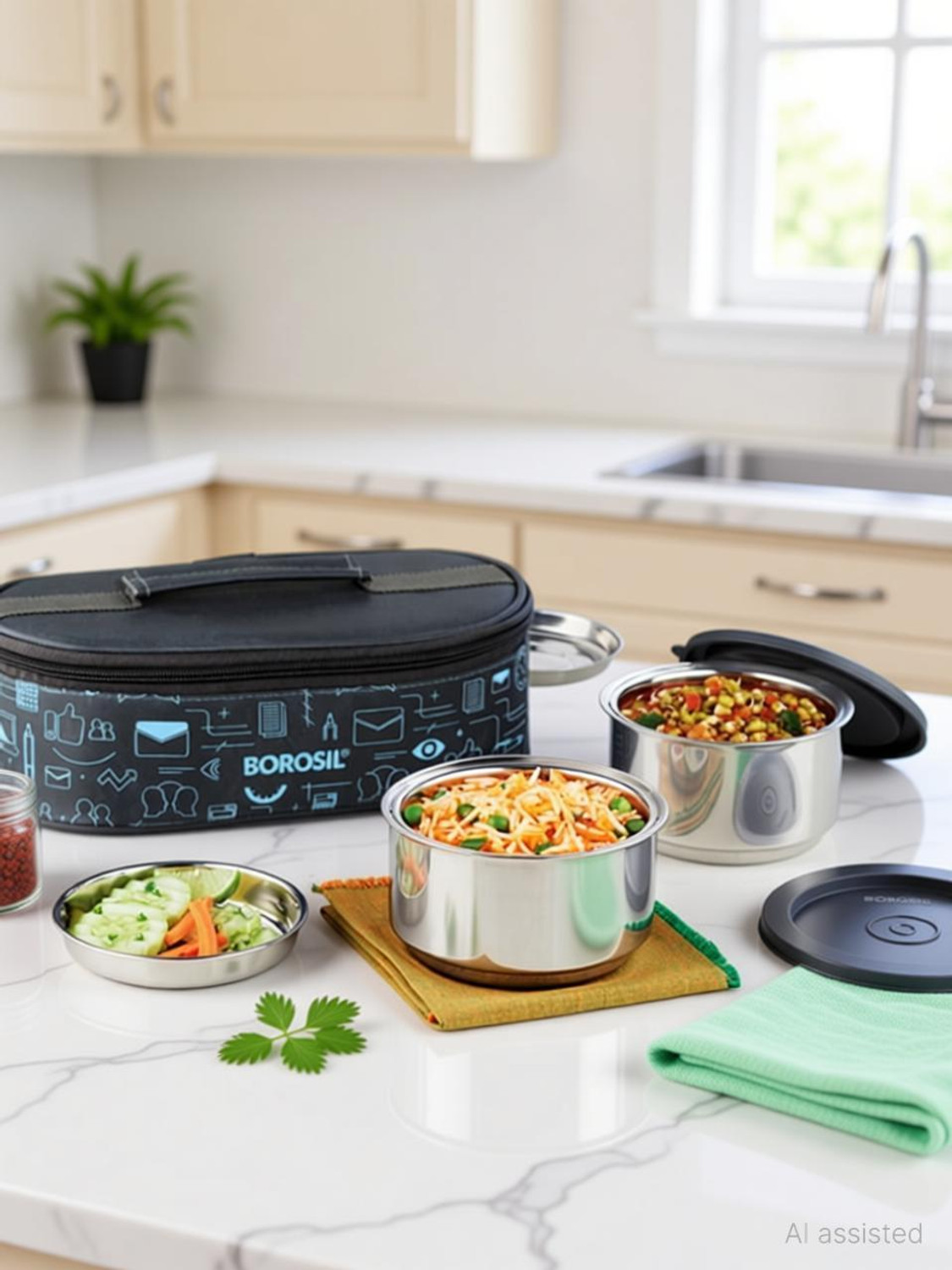BOROSIL Carry Fresh Set of 2 Insulated Lunch Box with Horizontal Bag, 