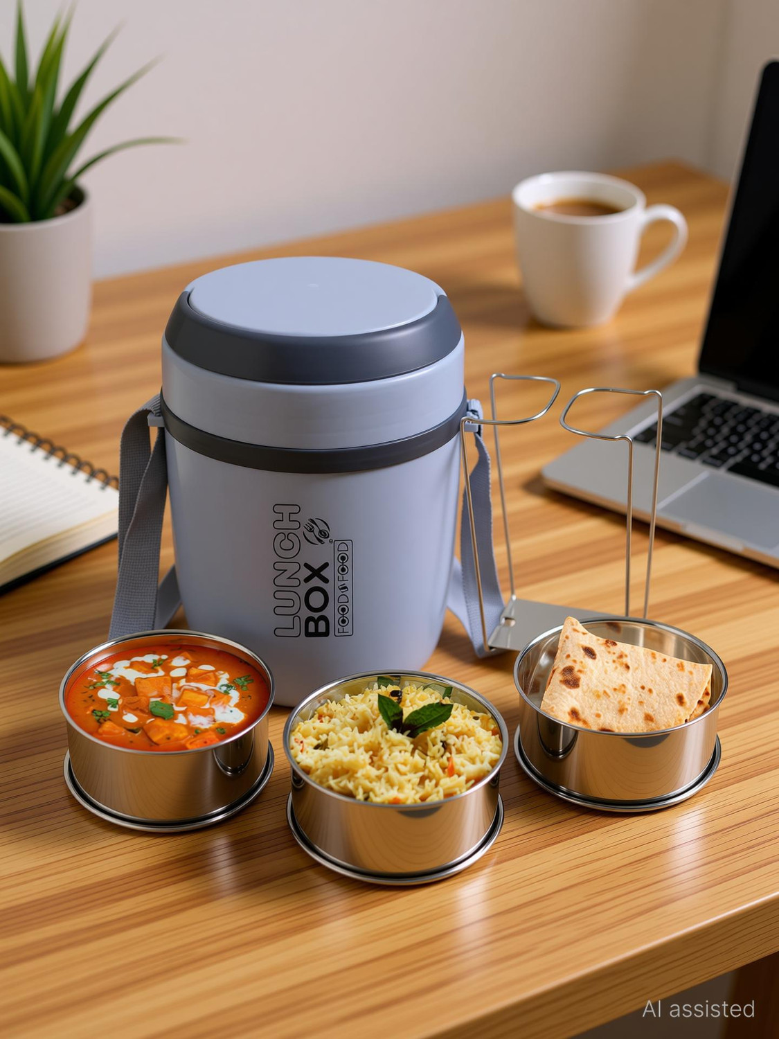 FOODNFOOD Carry3 Insulated Hot and Cold with Lock Lifter Stainless Steel 3 Containers Lunch Box