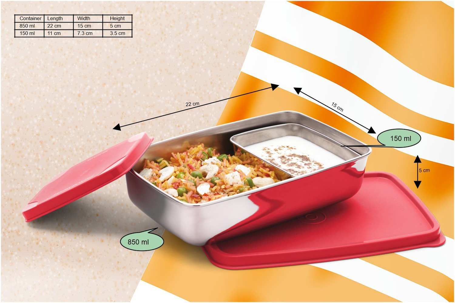 Image of Signoraware Compact steel lunch box big 2 Containers Stainless Steel Office Lunch Box