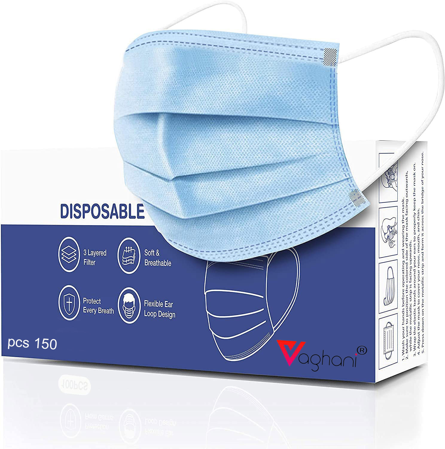 Image of Vaghani 3 Ply Surgical Mask (200 Piece) ( Grey ) Surgical Mask With Melt Blown Fabric Layer (Grey, Free Size, Pack of 200, 3 Ply)