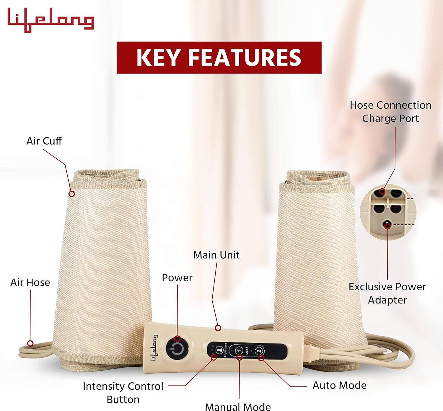 Image of RLN Lifelong LLM18 Air Pressure Massager for blood circulation and pain relief of Arms, Leg, Calf and Foot Massager (Brown)