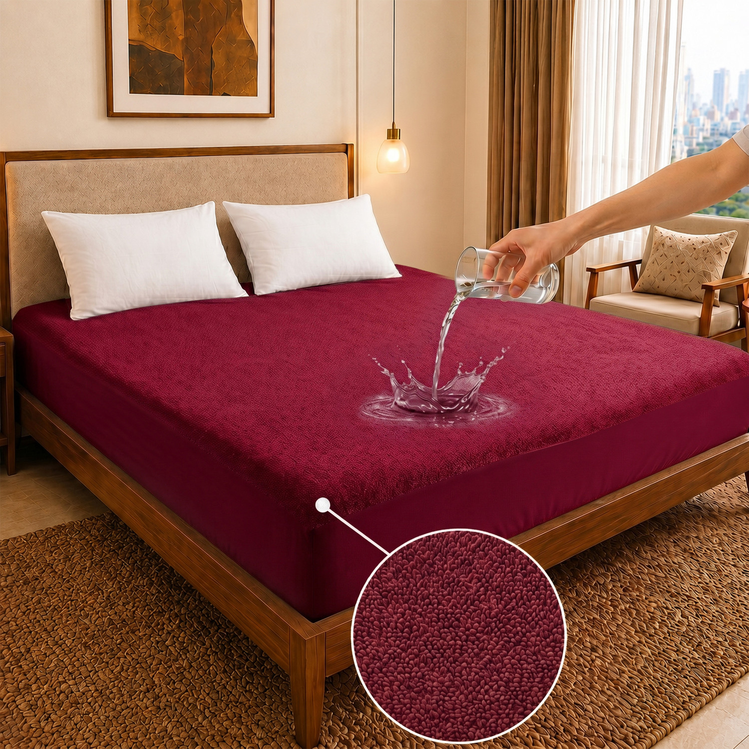 Dream Care Fitted Queen Size Waterproof Mattress Cover  (Maroon)