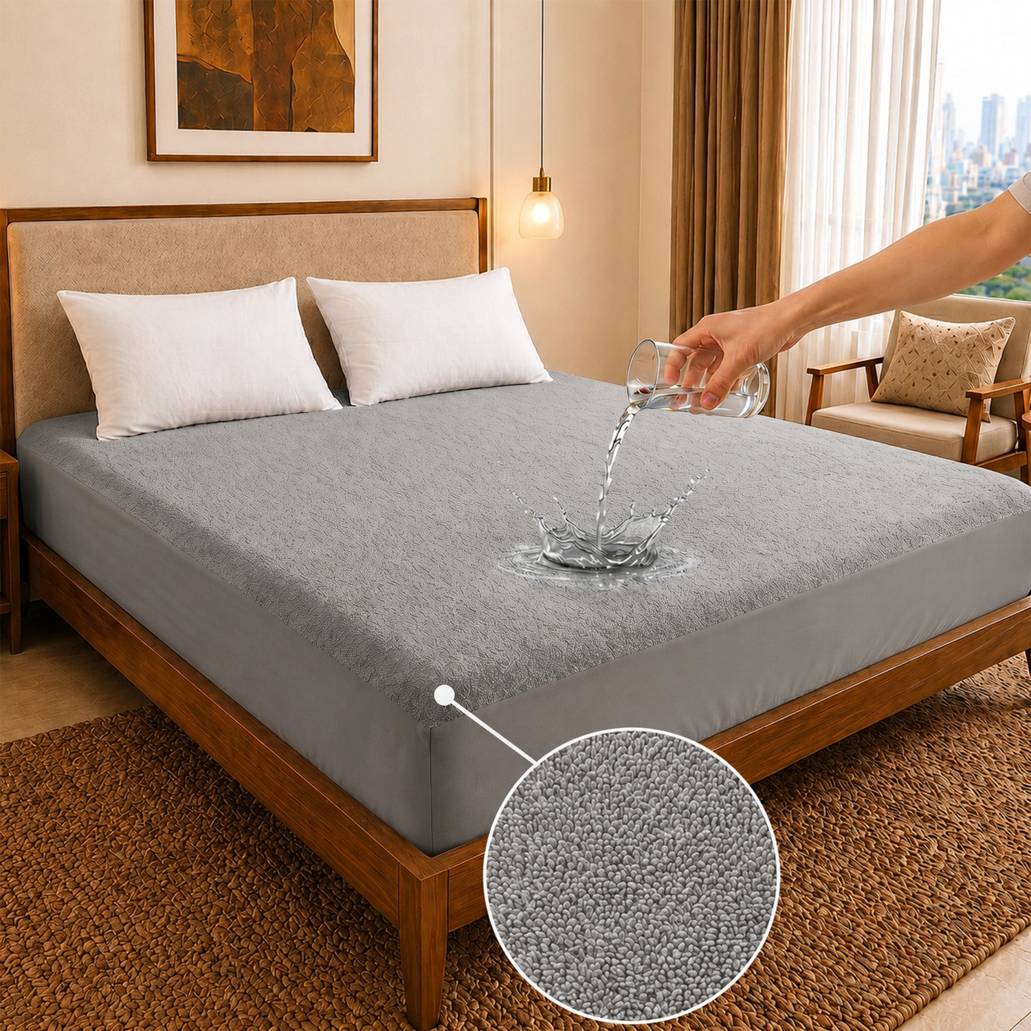 Dream Care Fitted King Size Waterproof Mattress Cover  (Grey)