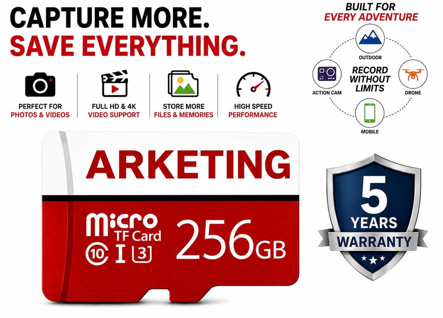 Image of ARKETING ARK256PROW XPRO 256 GB MicroSD Card Class 10 120 MB /s Memory Card Compatible with Camera, Mobile, Computer, Tablet