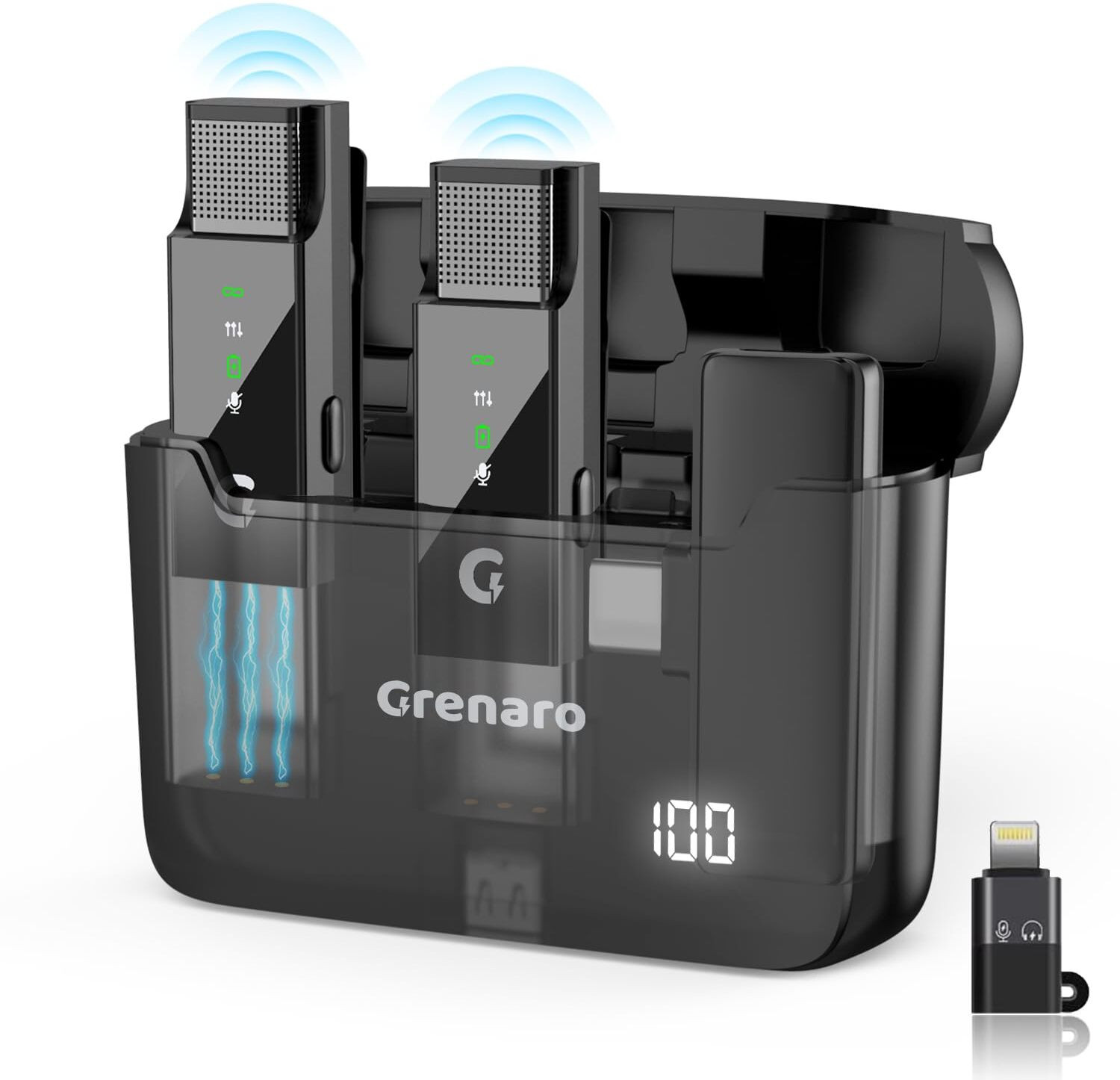 Grenaro S13 Pro Digital Display Wireless Mic with Charging Case- 3 Level Noise Reduction Microphone