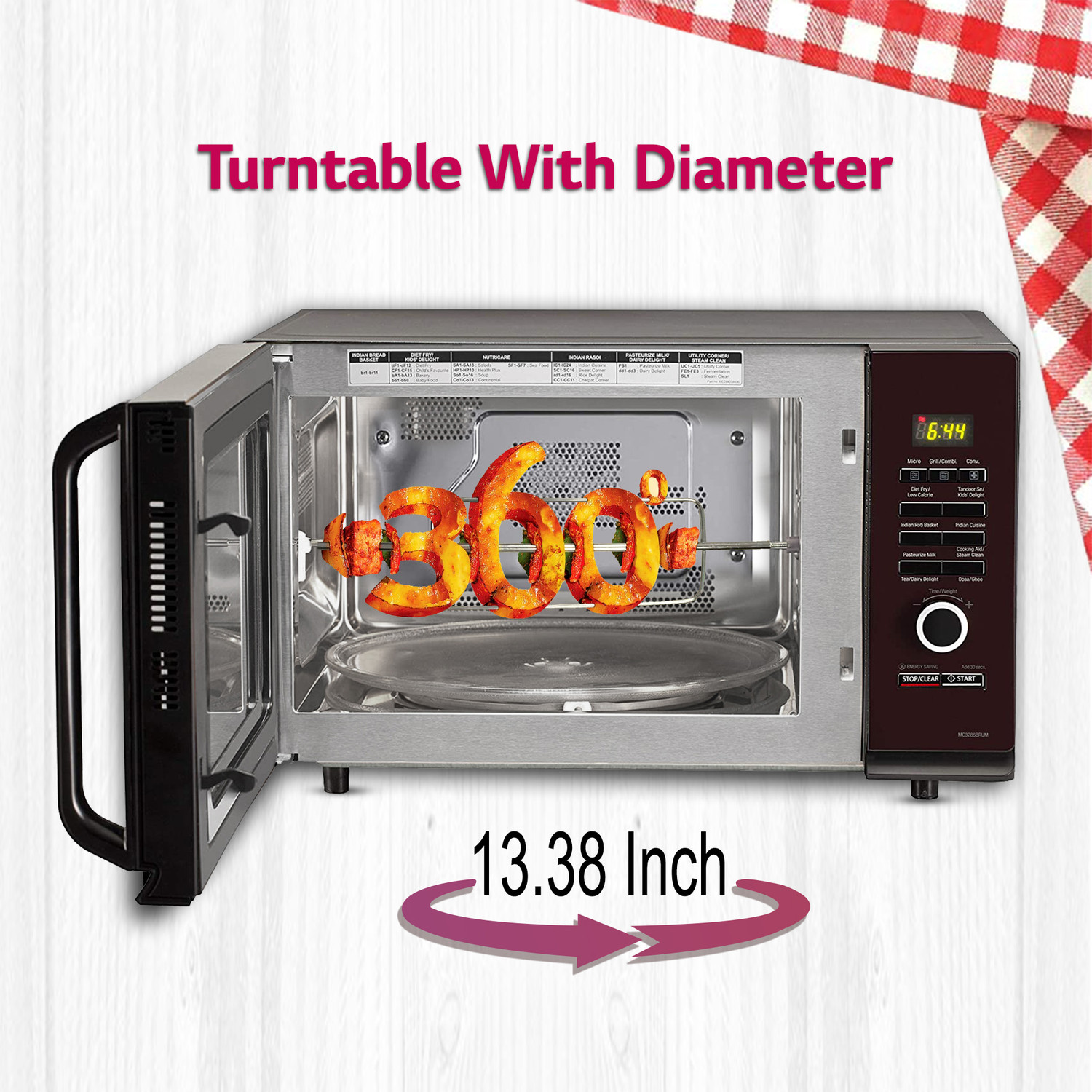 Image of LG 32 L Auto Cook Menu, Stainless steel cavity, 360 degree Motorised Rotisserie for Bar-be-queing, Indian Cuisine, Tandoor Se, Steam Clean & Diet Fry) Convection Microwave Oven