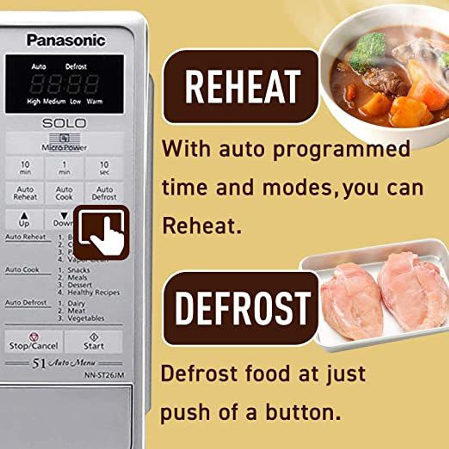 Image of Panasonic 20 L Epoxy Gray Cavity Coating, Auto Cook Recipes Solo Microwave Oven