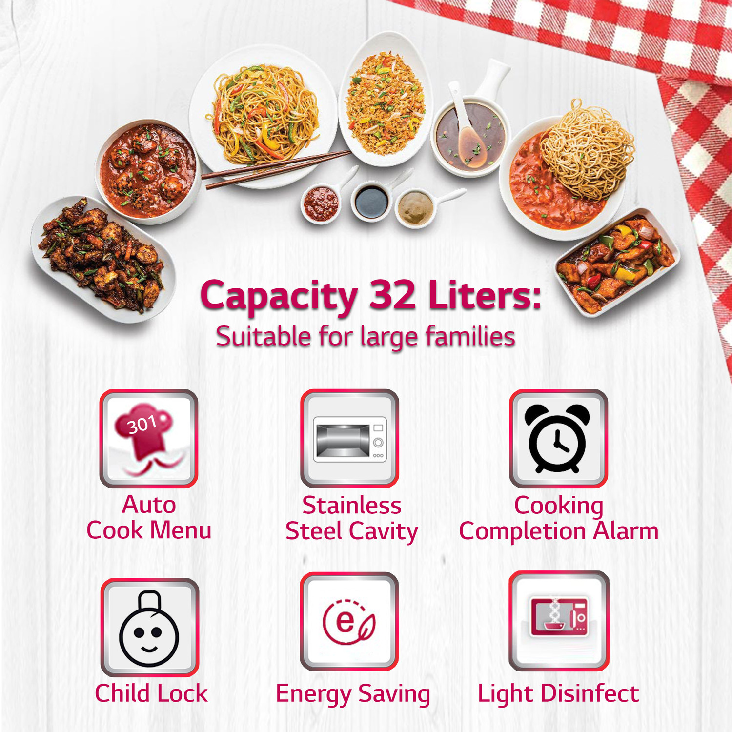 Image of LG 32 L Auto Cook Menu, Stainless steel cavity, 360 degree Motorised Rotisserie for Bar-be-queing, Indian Cuisine, Tandoor Se, Steam Clean & Diet Fry) Convection Microwave Oven
