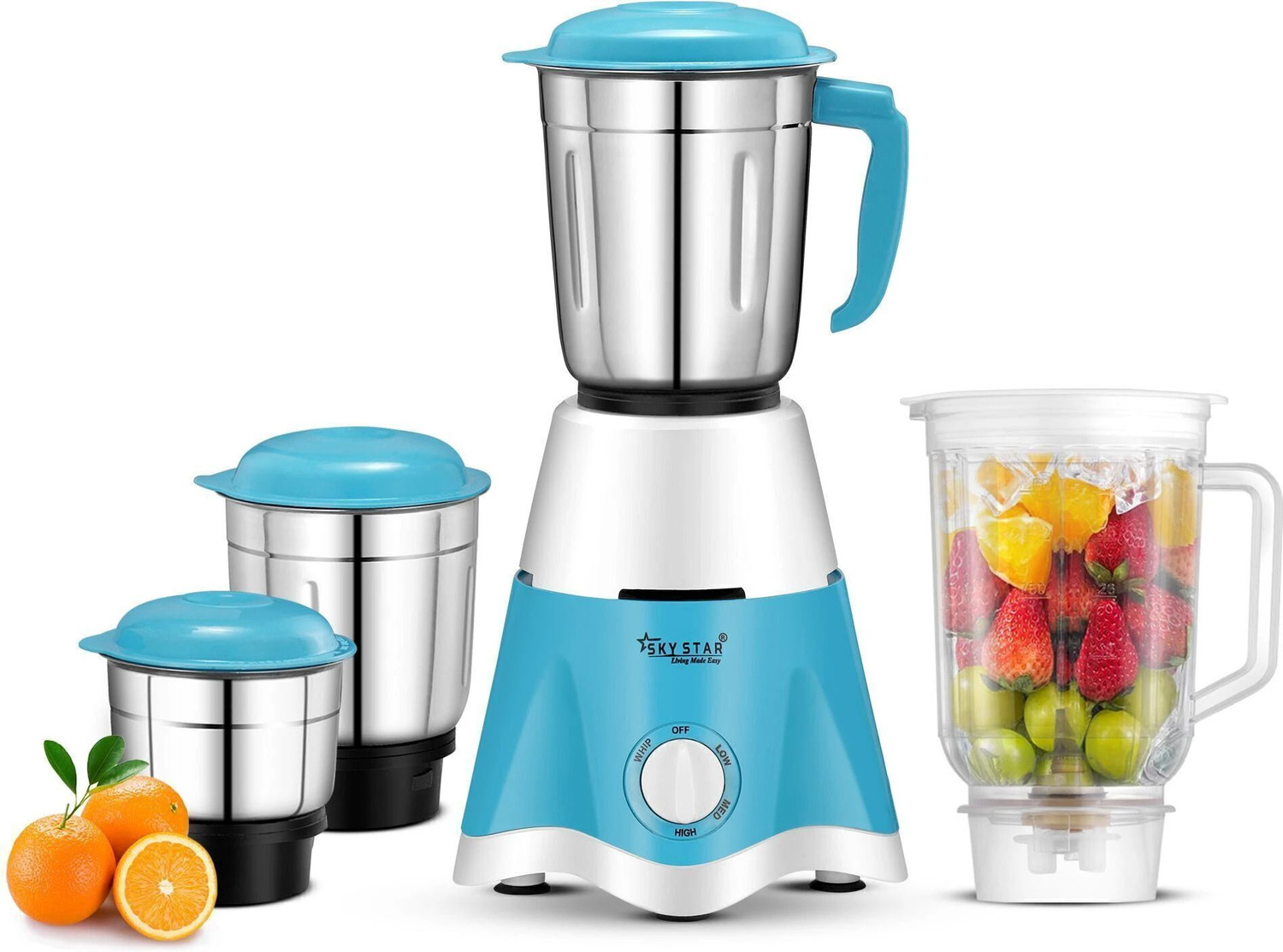 Skystar Supreme 750 Juicer Mixer Grinder-4 Jars, White/Blue