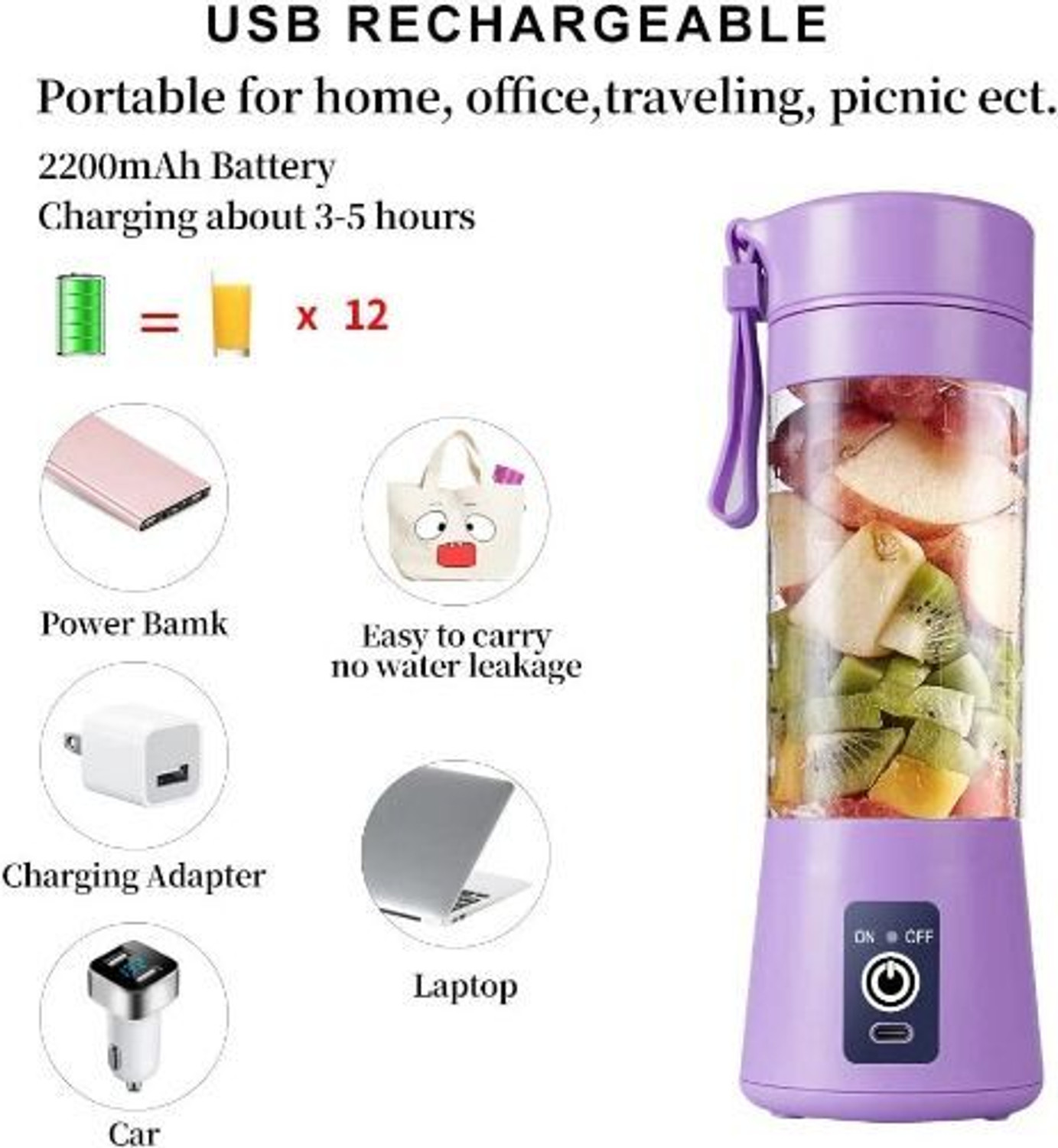 Image of JayGopalTrendz Pro Fruit Juicer 200 W Juicer Mixer Grinder (PORTABLE BLENDER FOR SMOOTHIES SHAKES FOR OFFICE,GYM,TREKKING,HOME USE | 1 Jar | Multicolor)