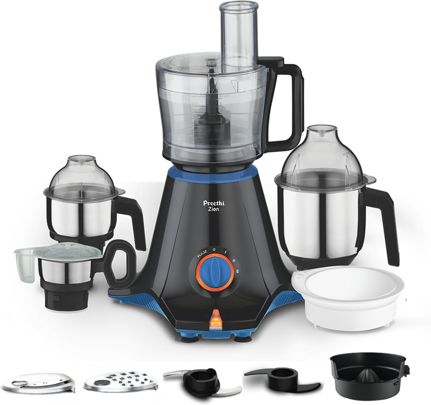 Preethi Zion MG-227/MG227 750 Juicer Mixer Grinder (4 Jars, Black)
