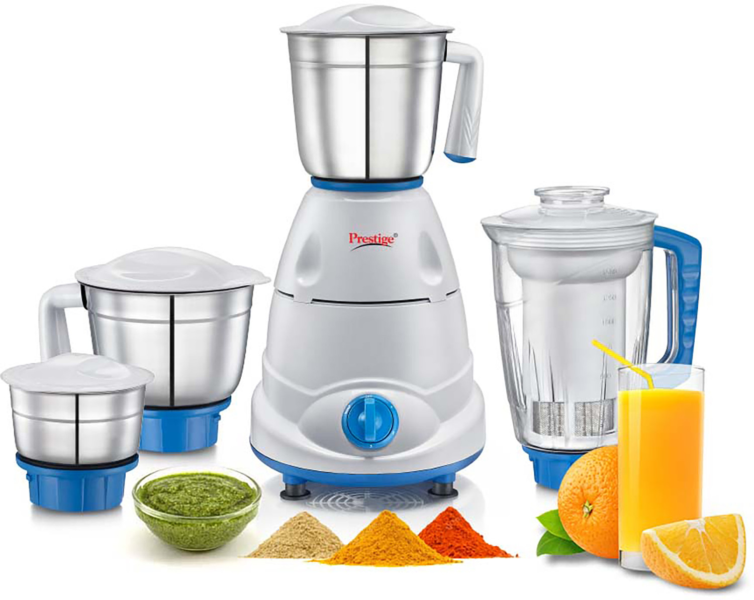 Prestige Plus Atlas 750 W Juicer Mixer Grinder (4 Jars, Blue, White)