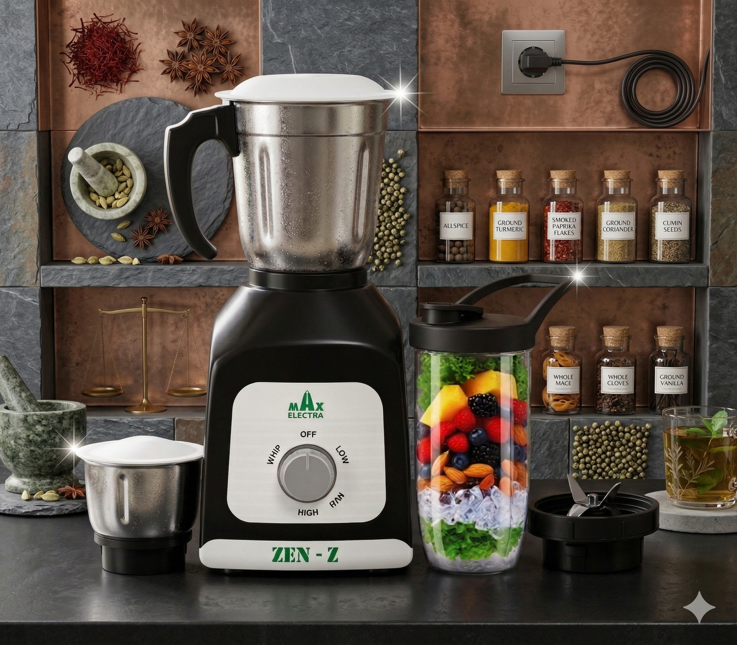 Image of MAX ELECTRA ZEN-Z17 500 W Juicer Mixer Grinder (ZEN-Z-75017 | 3 Jars | Black)