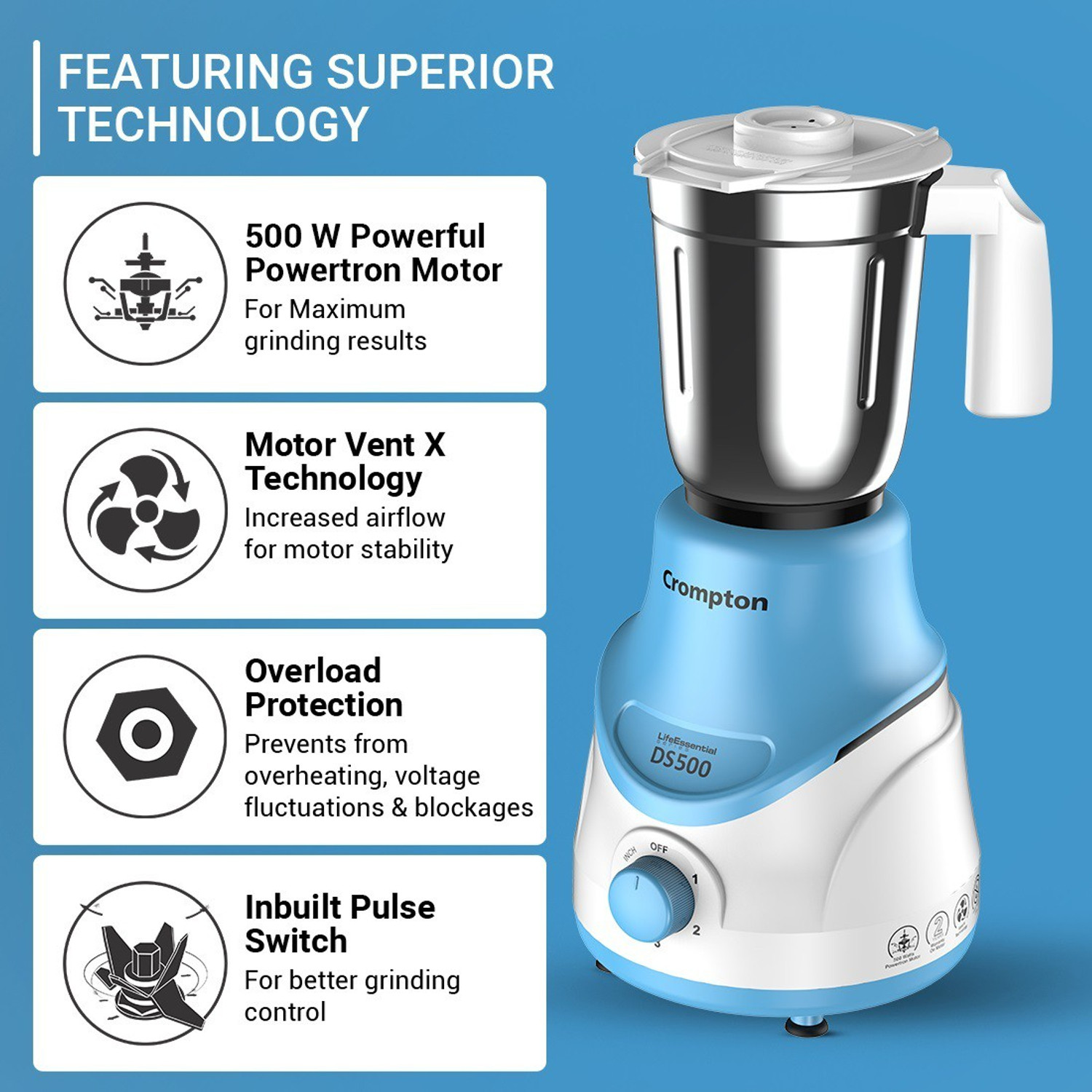 Image of Crompton DS 500 W Mixer Grinder
