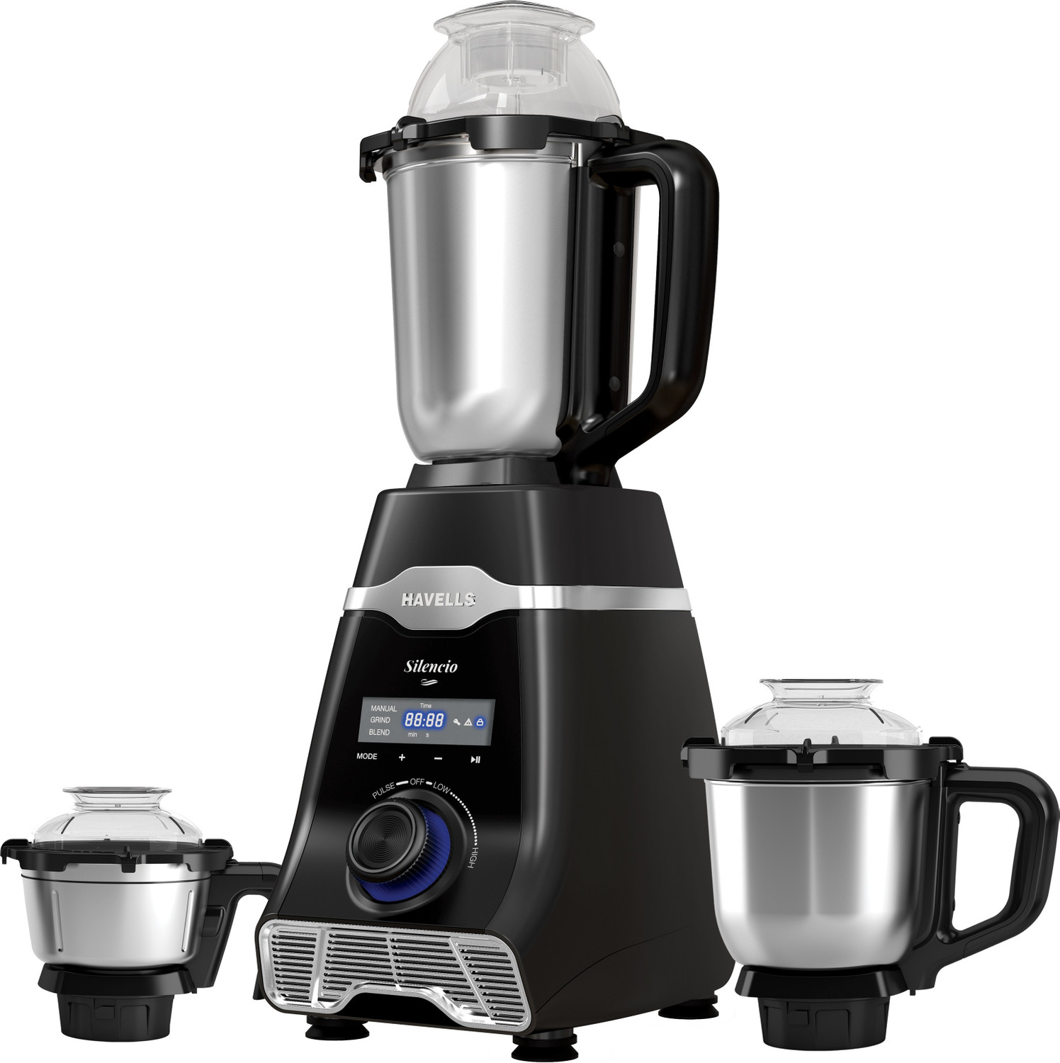 HAVELLS Silencio Black 500 W Mixer Grinder (3 Jars, Black, Silver)