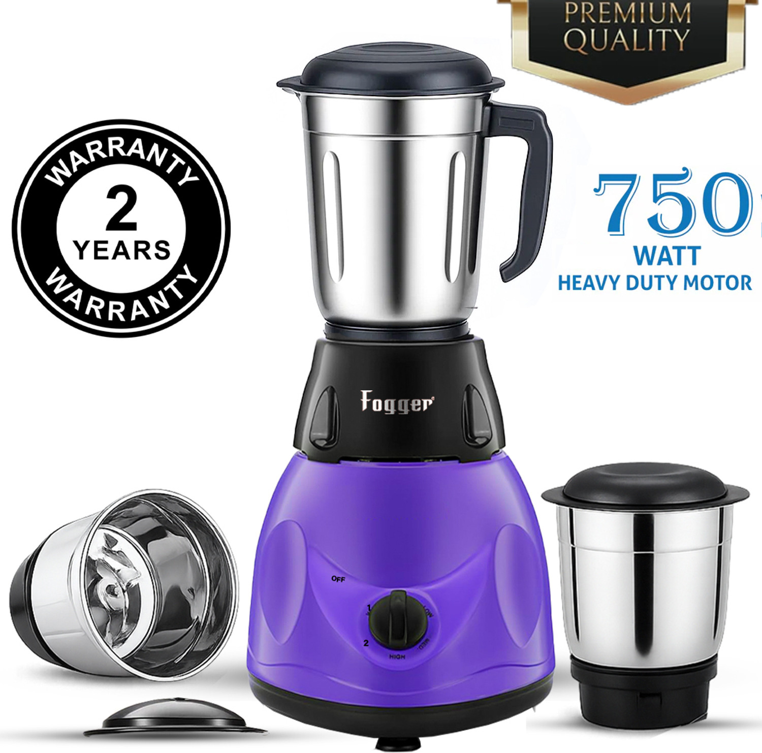 Image of Fogger Powerful Motor 750 W Mixer Grinder (Black And Grey 750 watt | 3 Jars | Grey)
