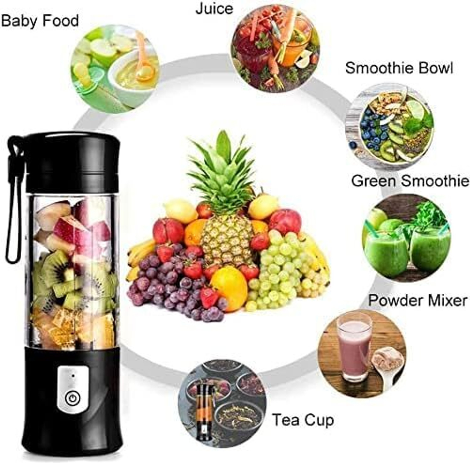 Image of ons Electric juice mixer,Personal Smoothie Maker,Mini Fruit Mixer for Shakes 25 W Juicer Mixer Grinder (Portable Electric Juicer - USB Rechargeable with 6 Blades, 3 Speed Setting@2 | 1 Jar | Multicolor)
