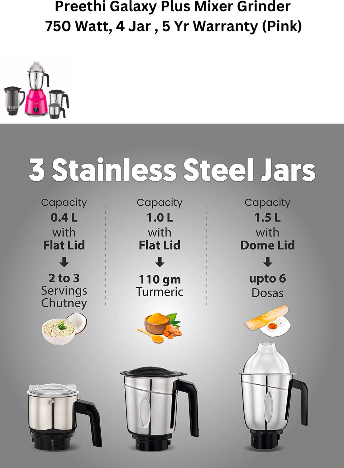Image of Preethi by PREETHI MG 250 750 W Juicer Mixer Grinder