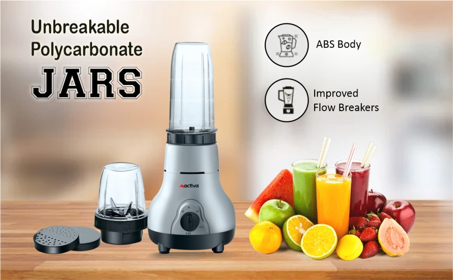 Image of ACTIVA 2 JAR 500 W Juicer Mixer Grinder (NUTRI 500 Watt | 2 Jars | BLACK & GRAY)