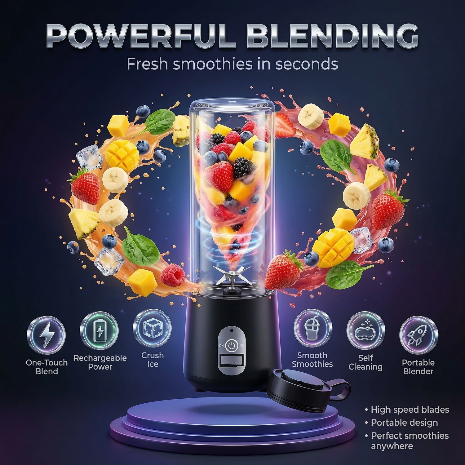 Image of blendjet Portable Blender for Shakes & Smoothies | 420ml | 6 Steel Blades 150 W Juicer Mixer Grinder (BLENDER04 | 1 Jar | Black)