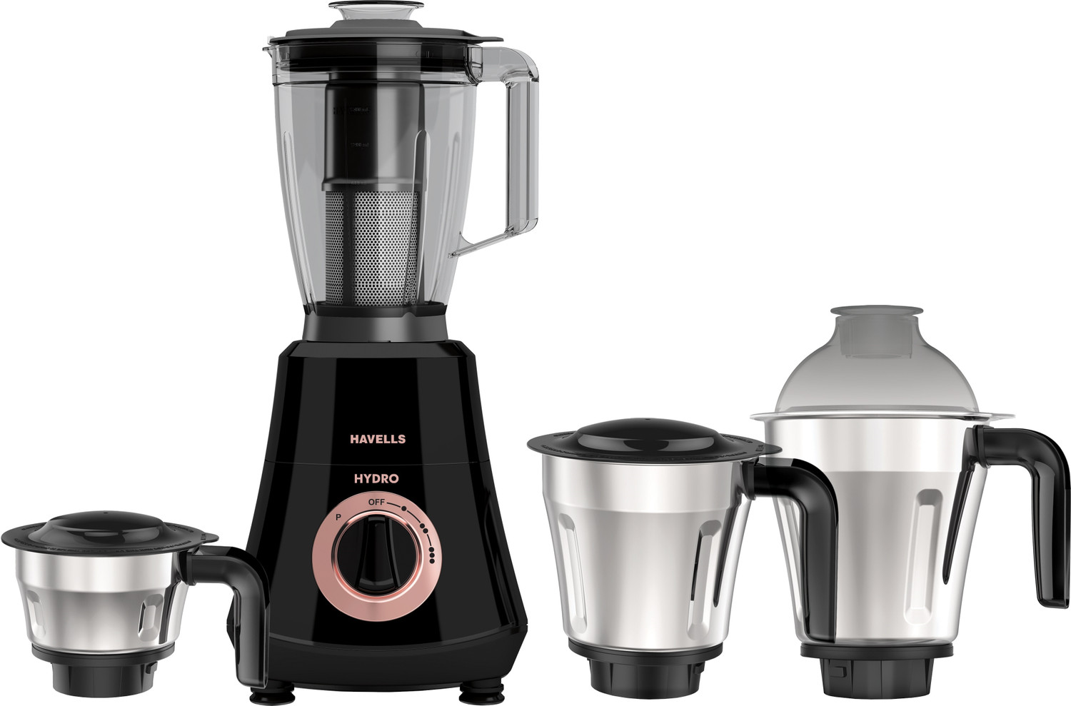 HAVELLS GHFMGFHE100 Hydro 1000 W Mixer Grinder (4 Jars, Black)