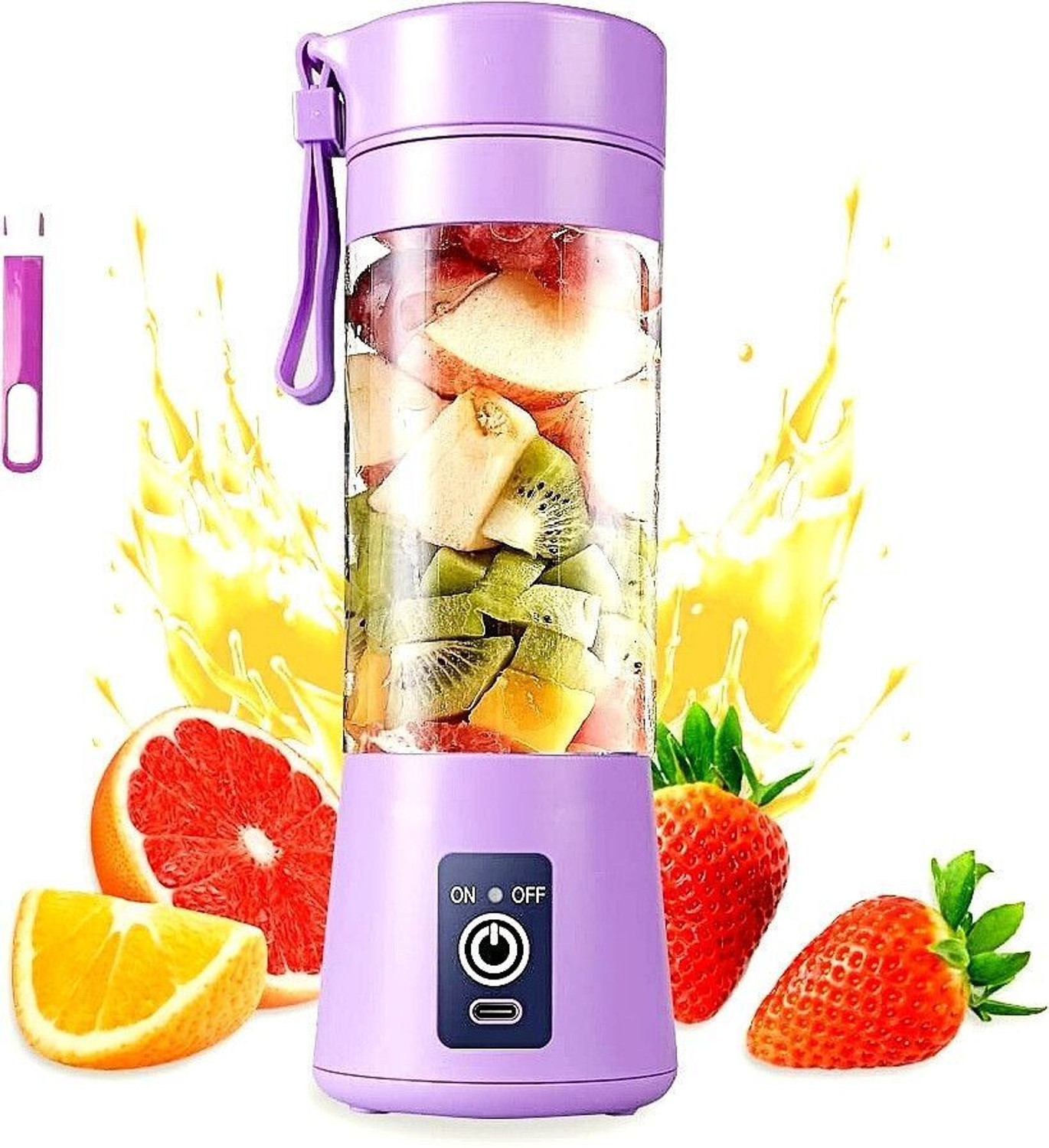 Image of ons Electric juice mixer,Personal Smoothie Maker,Mini Fruit Mixer for Shakes 25 W Juicer Mixer Grinder (Portable Electric Juicer - USB Rechargeable with 6 Blades, 3 Speed Setting@2 | 1 Jar | Multicolor)