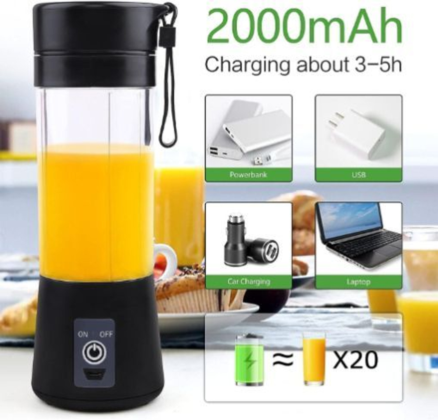 Image of princemarkett Pro Fruit Juicer 200 W Juicer Mixer Grinder (ASE 859A Juice Maker Juicer Rechargeable Juicer Bottle with 6 Blades | 1 Jar | Multicolor)