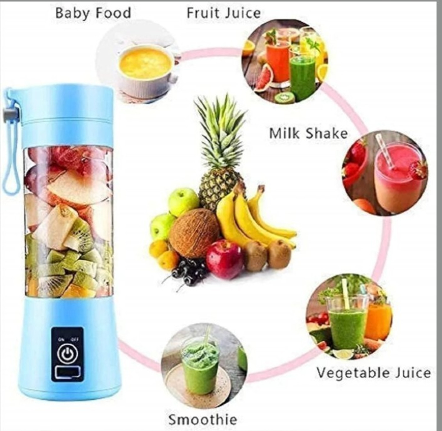 Image of ons Electric juice mixer,Personal Smoothie Maker,Mini Fruit Mixer for Shakes 25 W Juicer Mixer Grinder (Portable Electric Juicer - USB Rechargeable with 6 Blades, 3 Speed Setting@2 | 1 Jar | Multicolor)