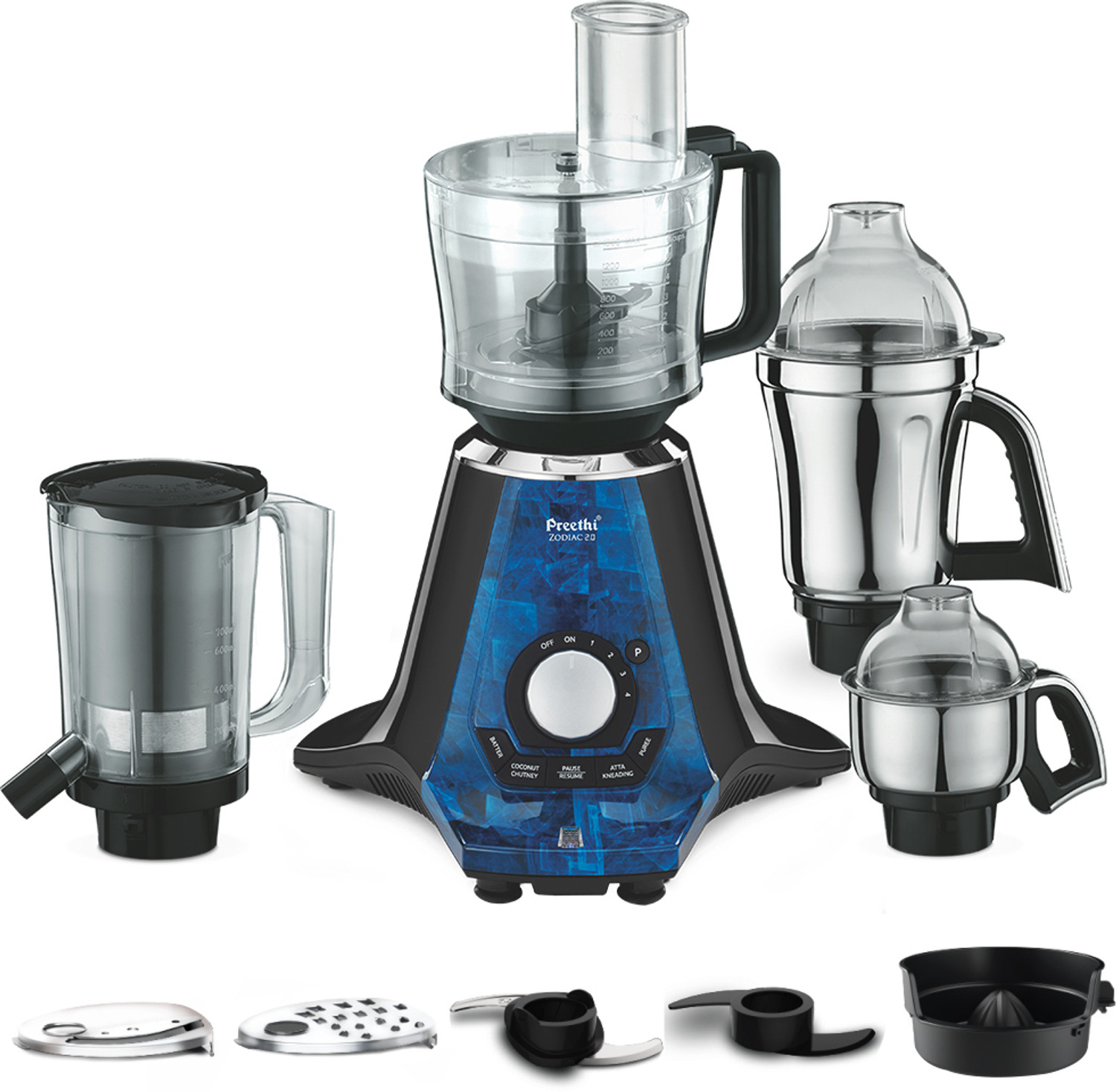 Preethi Zodiac 2.0 MG 255 1000 W Mixer Grinder (4 Jars, Black)