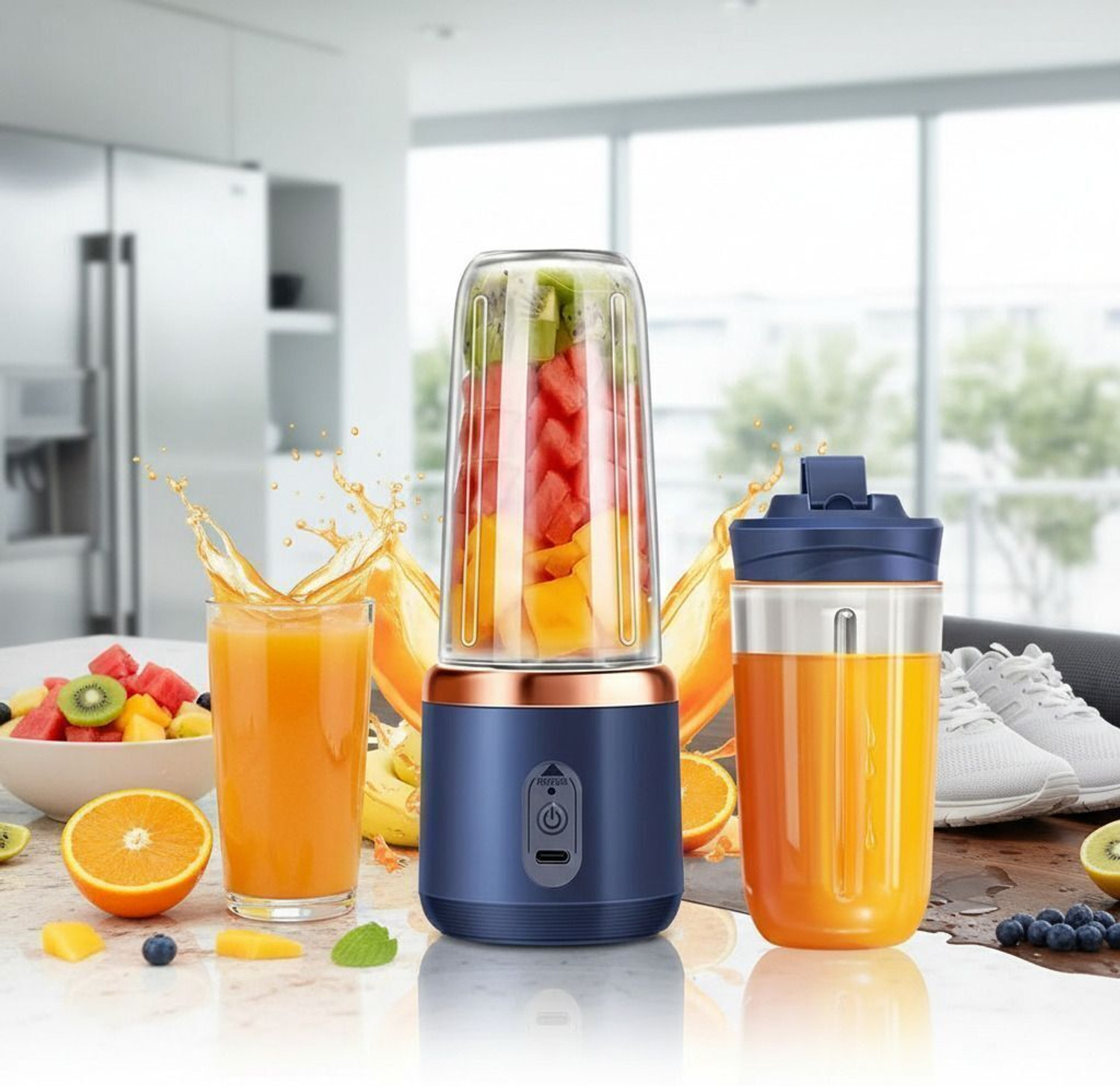 Image of GYVM ENTERPRICE Pro Fruit Juicer 200 W Juicer Mixer Grinder (AYY 463Y RECHARGEABLE PORTABLE USB JUICER BOTTLE SLECTRIC MIXER BLENDER GRINDER | 1 Jar | Multicolor)