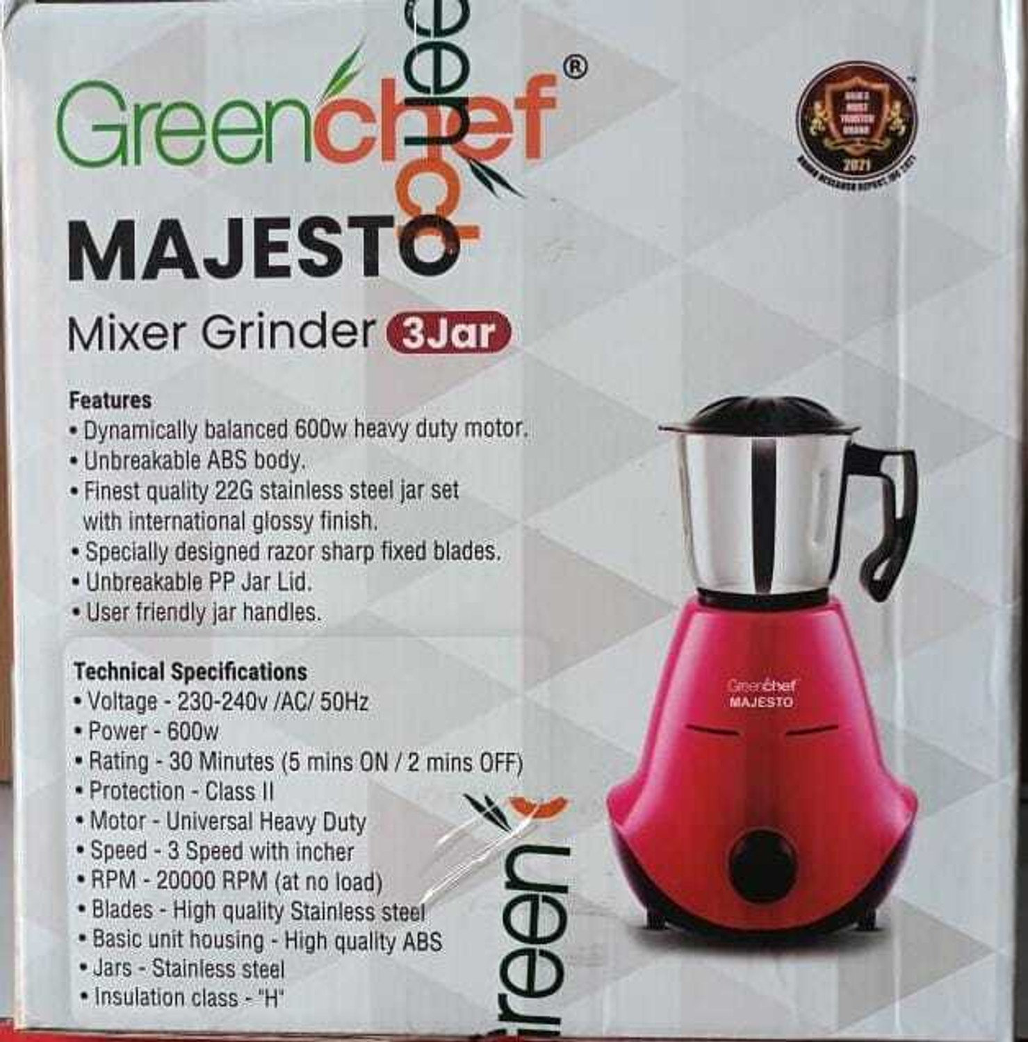 Image of Greenchef Majesto Mixture Grinder 600 W Mixer Grinder (Majesto Mixture Grinder | 3 Jars | Pink & Black)