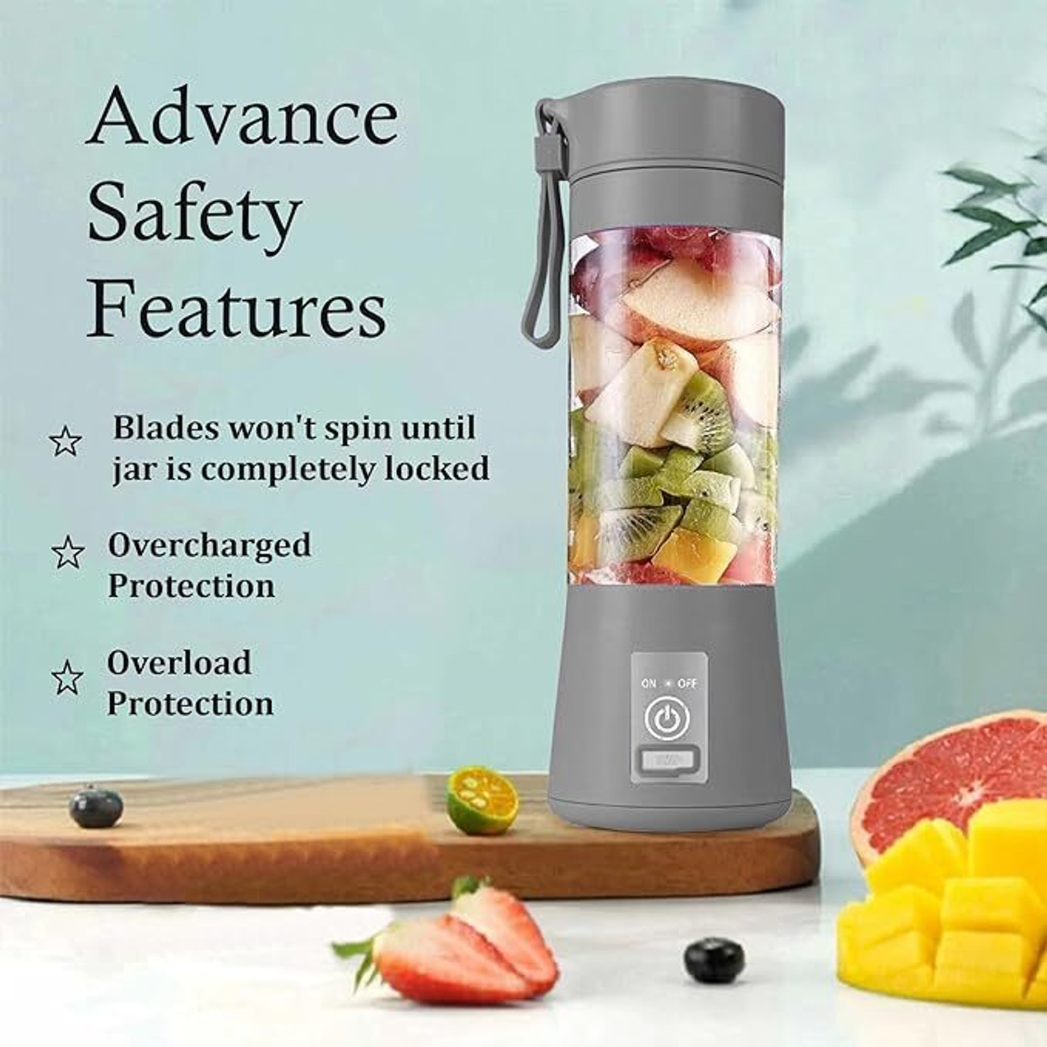 Image of ZENTARA ENTERPRISE Hexa Blade 40 W Juicer (Portable-Juicer | 1 Jar | Blue & Transparent)