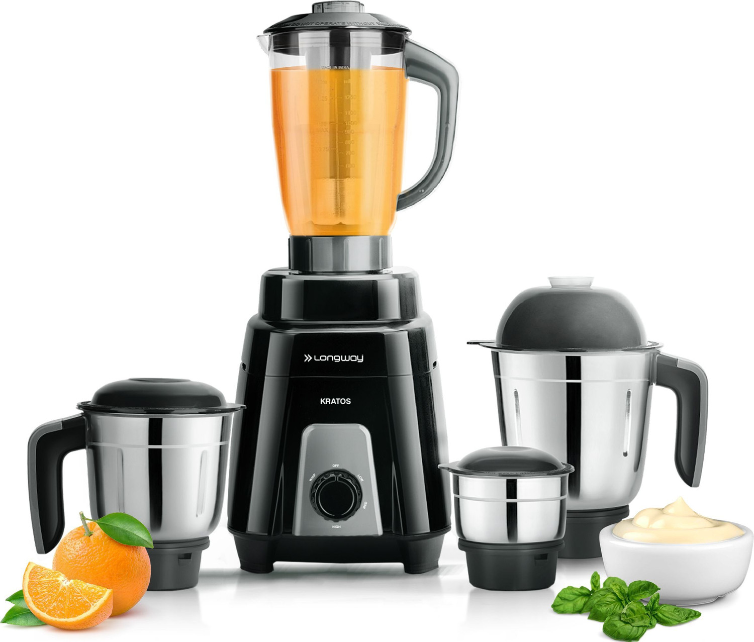 Longway Kratos - 1000 Mixer Grinder (4 Jars, Black)