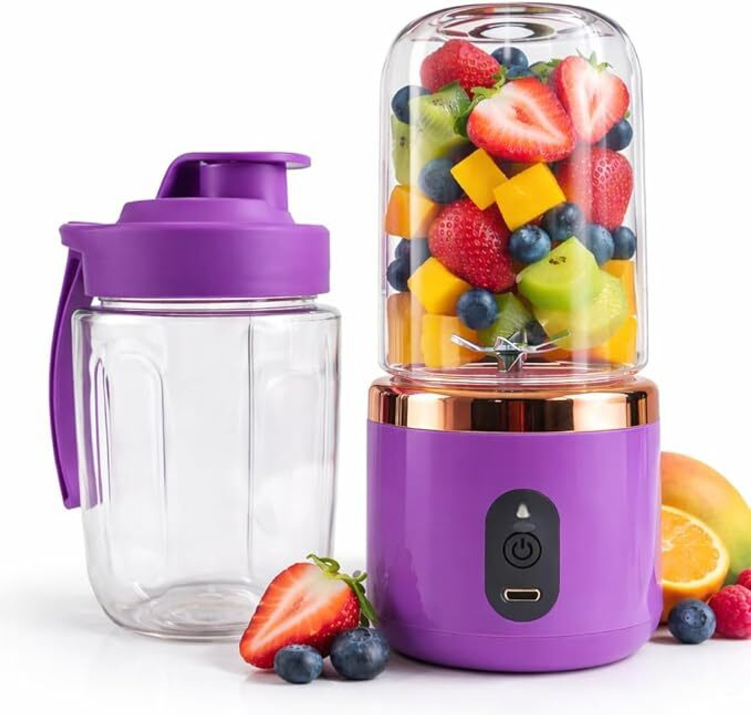 Image of ons Electric juice mixer,Personal Smoothie Maker,Mini Fruit Mixer for Shakes 25 W Juicer Mixer Grinder (Portable Electric Juicer - USB Rechargeable with 6 Blades, 3 Speed Setting@2 | 1 Jar | Multicolor)
