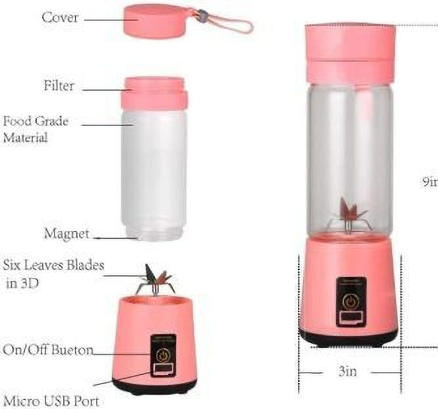 Image of GYVM ENTERPRICE Pro Fruit Juicer 200 W Juicer Mixer Grinder (AYY 463Y RECHARGEABLE PORTABLE USB JUICER BOTTLE SLECTRIC MIXER BLENDER GRINDER | 1 Jar | Multicolor)