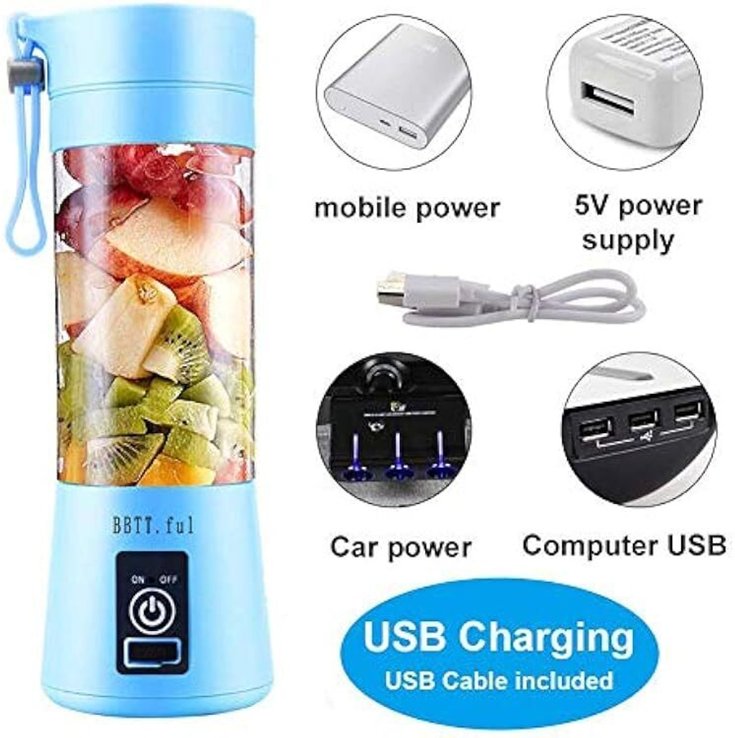 Image of ons Electric juice mixer,Personal Smoothie Maker,Mini Fruit Mixer for Shakes 25 W Juicer Mixer Grinder (Portable Electric Juicer - USB Rechargeable with 6 Blades, 3 Speed Setting@2 | 1 Jar | Multicolor)